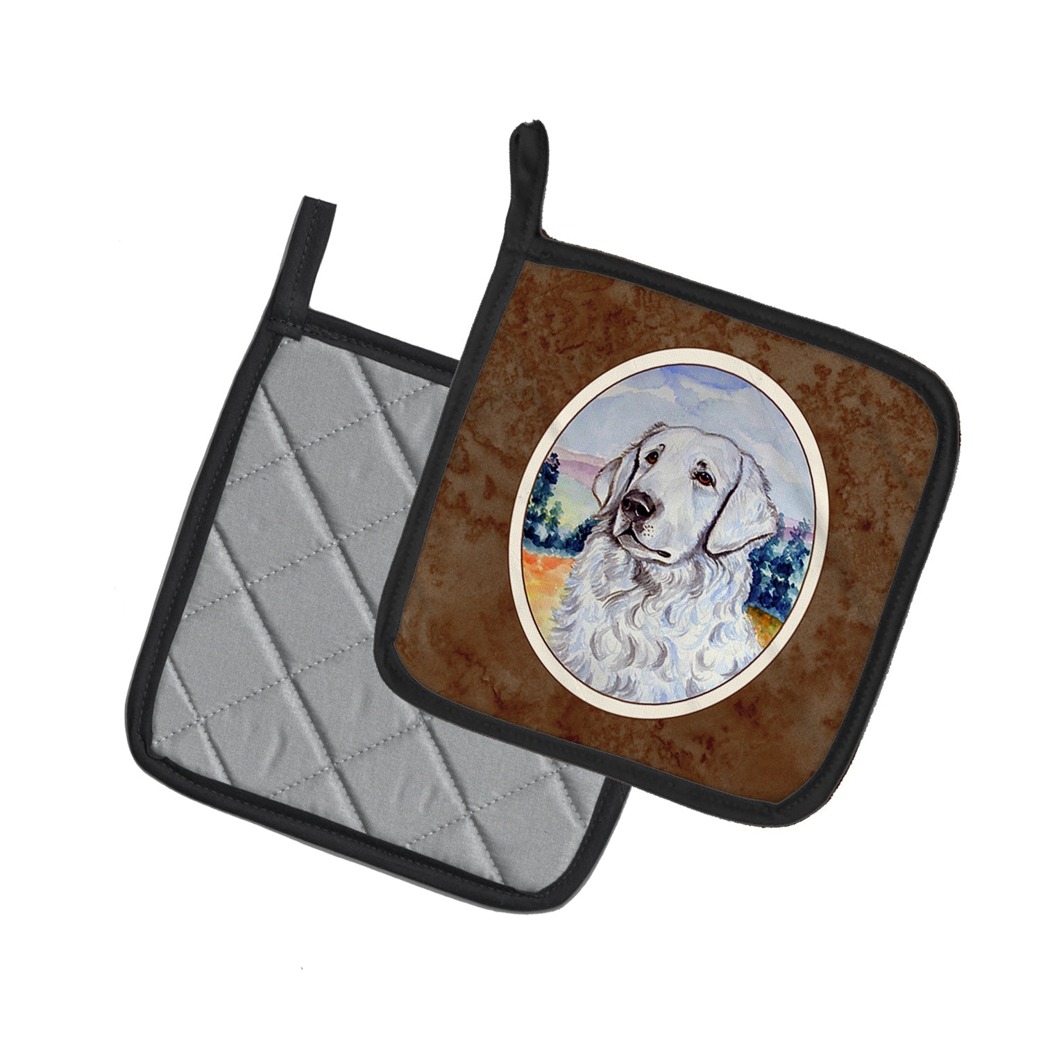 Kuvasz Pot Holder Set of 2 Heat Resistant Quilted Hot Pads 7.5 x 7.5 Inch, Insulated Kitchen Trivets for Cooking & Baking