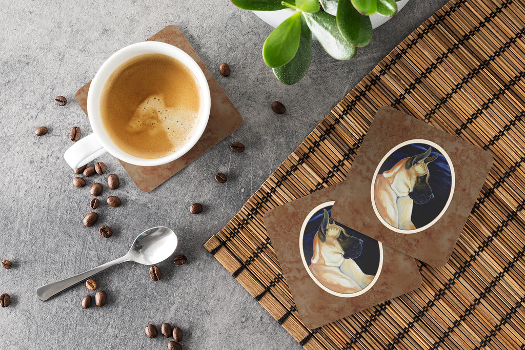 Fawn Great Dane in the Moonlight Foam Coasters Set of 4 Cup Coasters for Indoor Outdoor, Tabletop Protection, Anti Slip, Mouse pad Material