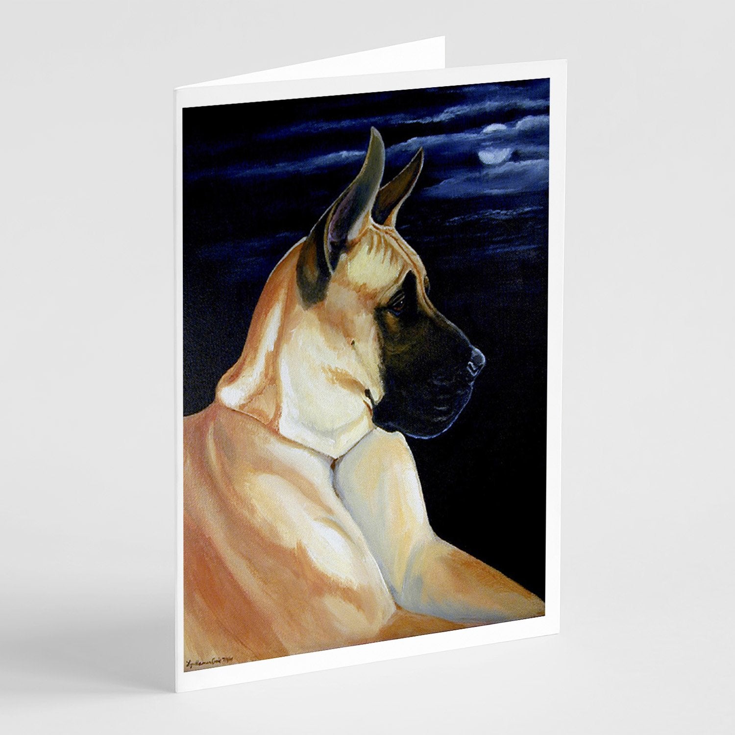 Fawn Great Dane in the Moonlight Greeting Cards Pack of 8 Blank Cards with Envelopes Whimsical A7 Size 5x7