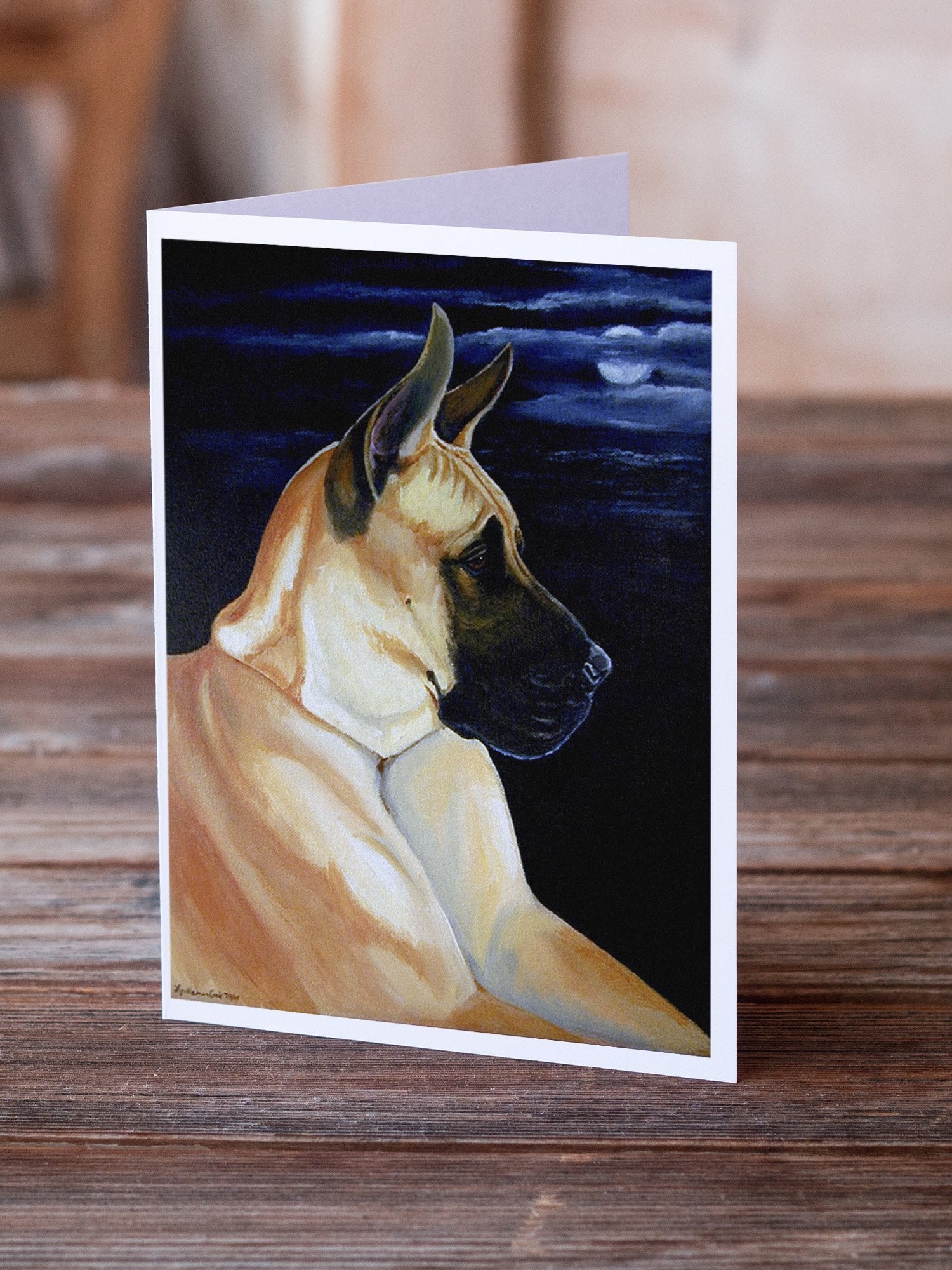 Fawn Great Dane in the Moonlight Greeting Cards Pack of 8 Blank Cards with Envelopes Whimsical A7 Size 5x7