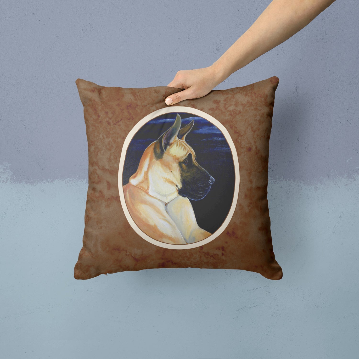 Fawn Great Dane in the Moonlight Decorative Throw Pillow 14x14 Indoor Outdoor Accent Cushion, Fabric Cover with Insert for Sofa, Bed, Porch & Living Room