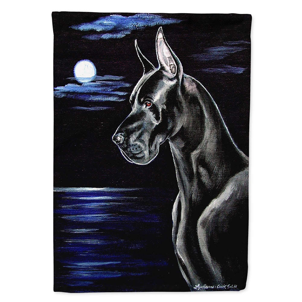 Black Great Dane in the Moonlight House Flag 28x40 Porch Sleeve Pole Decorative Outside Yard Banner Artwork Wall Hanging, Polyester