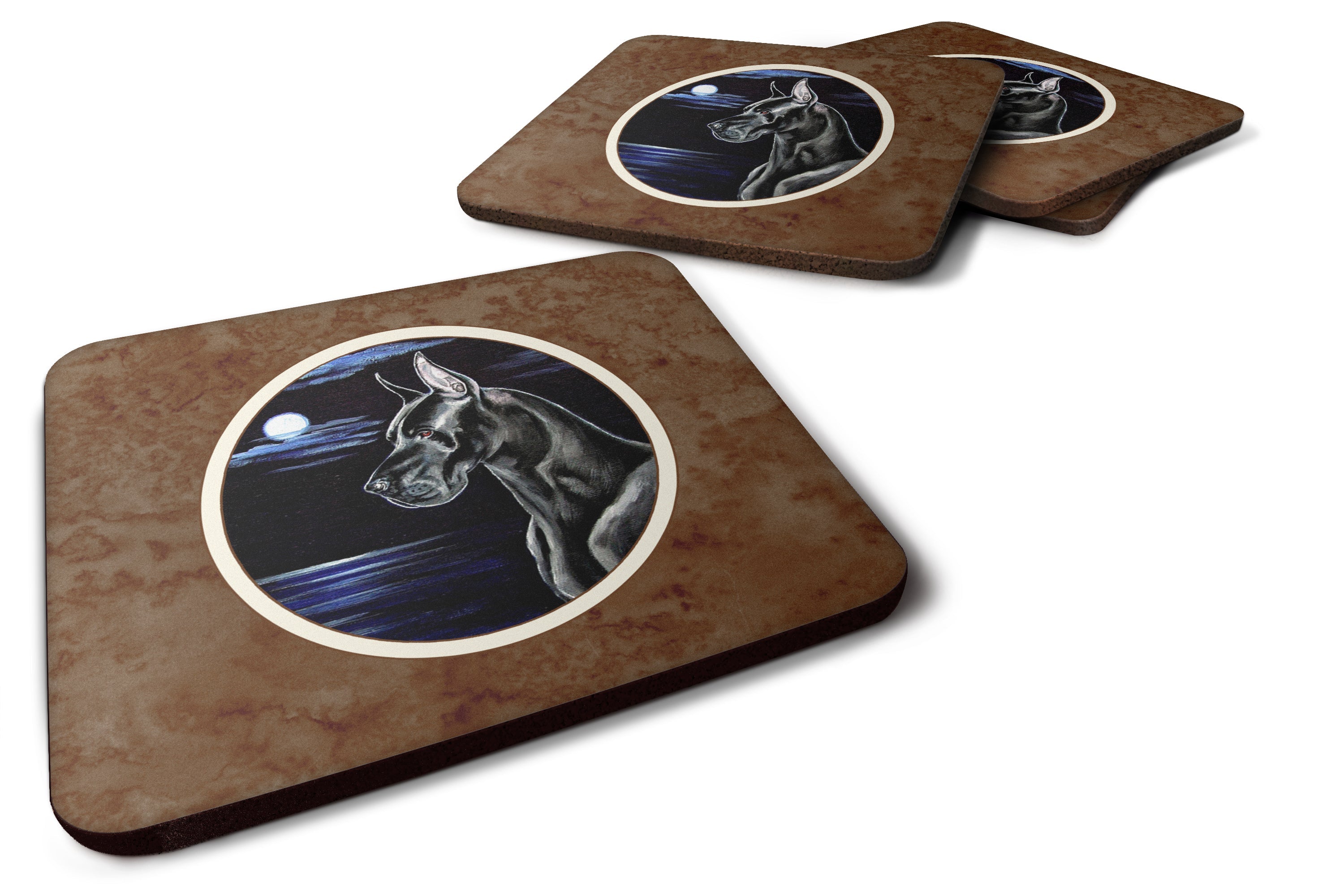 Black Great Dane in the Moonlight Foam Coasters Set of 4 Cup Coasters for Indoor Outdoor, Tabletop Protection, Anti Slip, Mouse pad Material