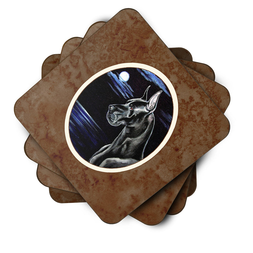 Black Great Dane in the Moonlight Foam Coasters Set of 4 Cup Coasters for Indoor Outdoor, Tabletop Protection, Anti Slip, Mouse pad Material