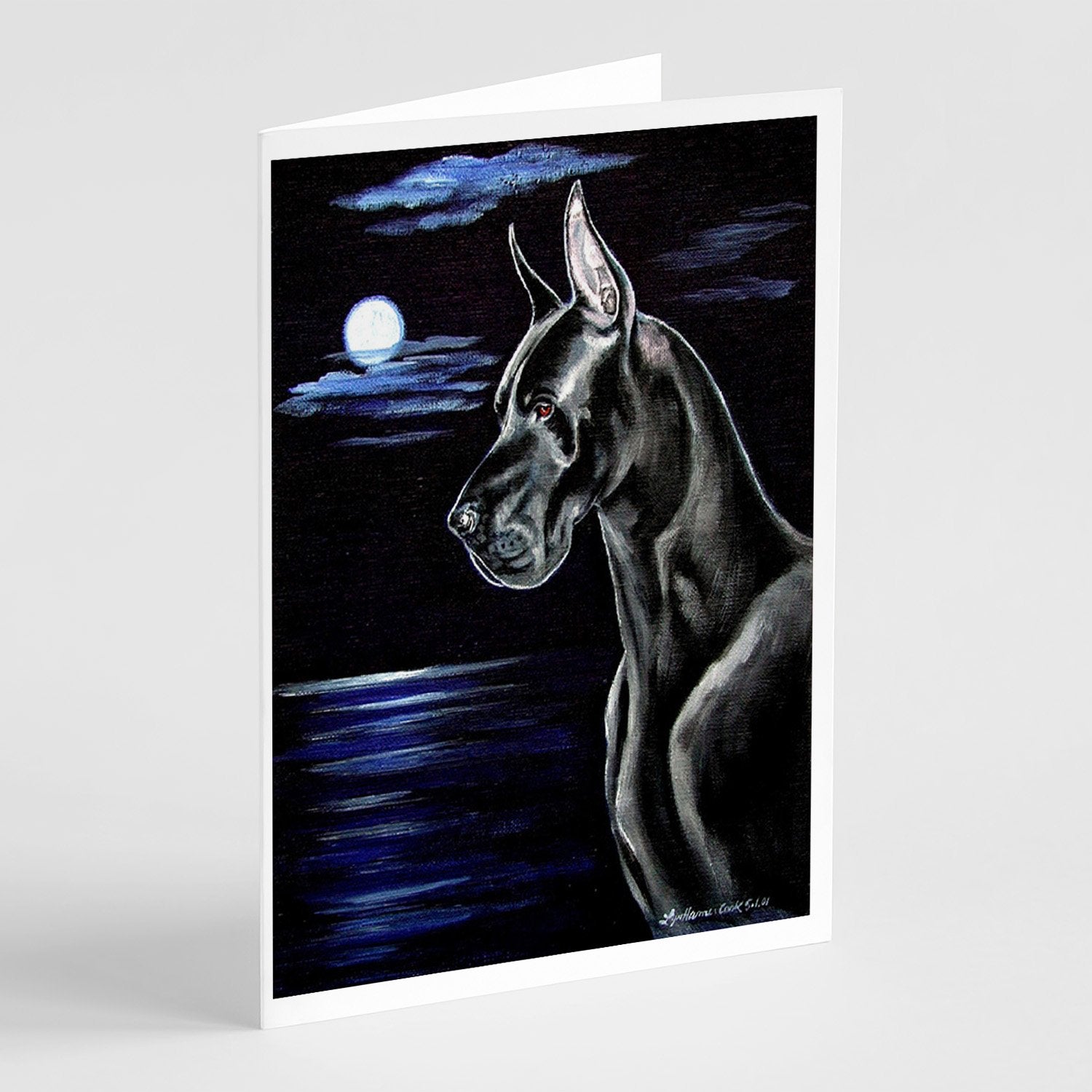 Black Great Dane in the Moonlight Greeting Cards Pack of 8 Blank Cards with Envelopes Whimsical A7 Size 5x7