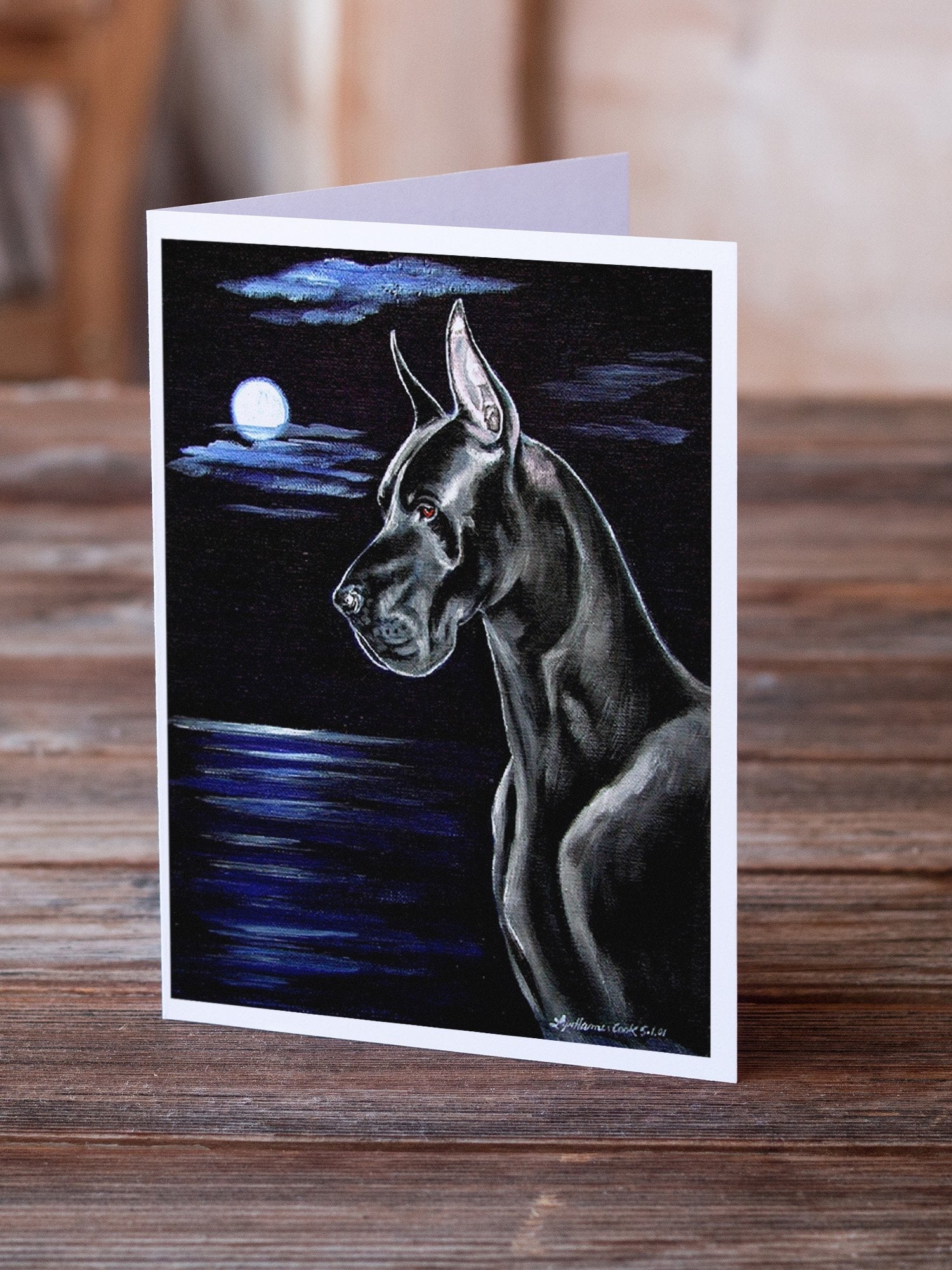 Black Great Dane in the Moonlight Greeting Cards Pack of 8 Blank Cards with Envelopes Whimsical A7 Size 5x7