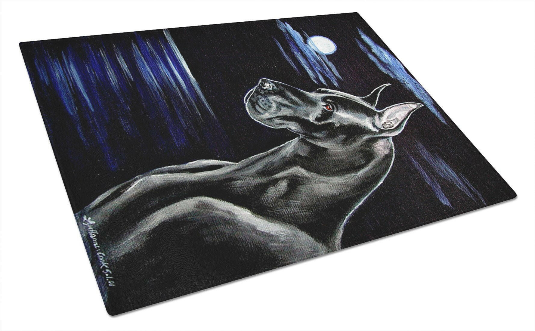 Black Great Dane in the Moonlight Cutting Board Tempered Glass Kitchen Cutting Surface, Heat Resistant Chopping, Non-Slip Feet, Food Prep & Serving