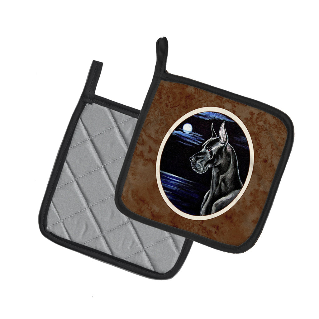 Black Great Dane in the Moonlight Pot Holder Set of 2 Heat Resistant Quilted Hot Pads 7.5 x 7.5 Inch, Insulated Kitchen Trivets for Cooking & Baking