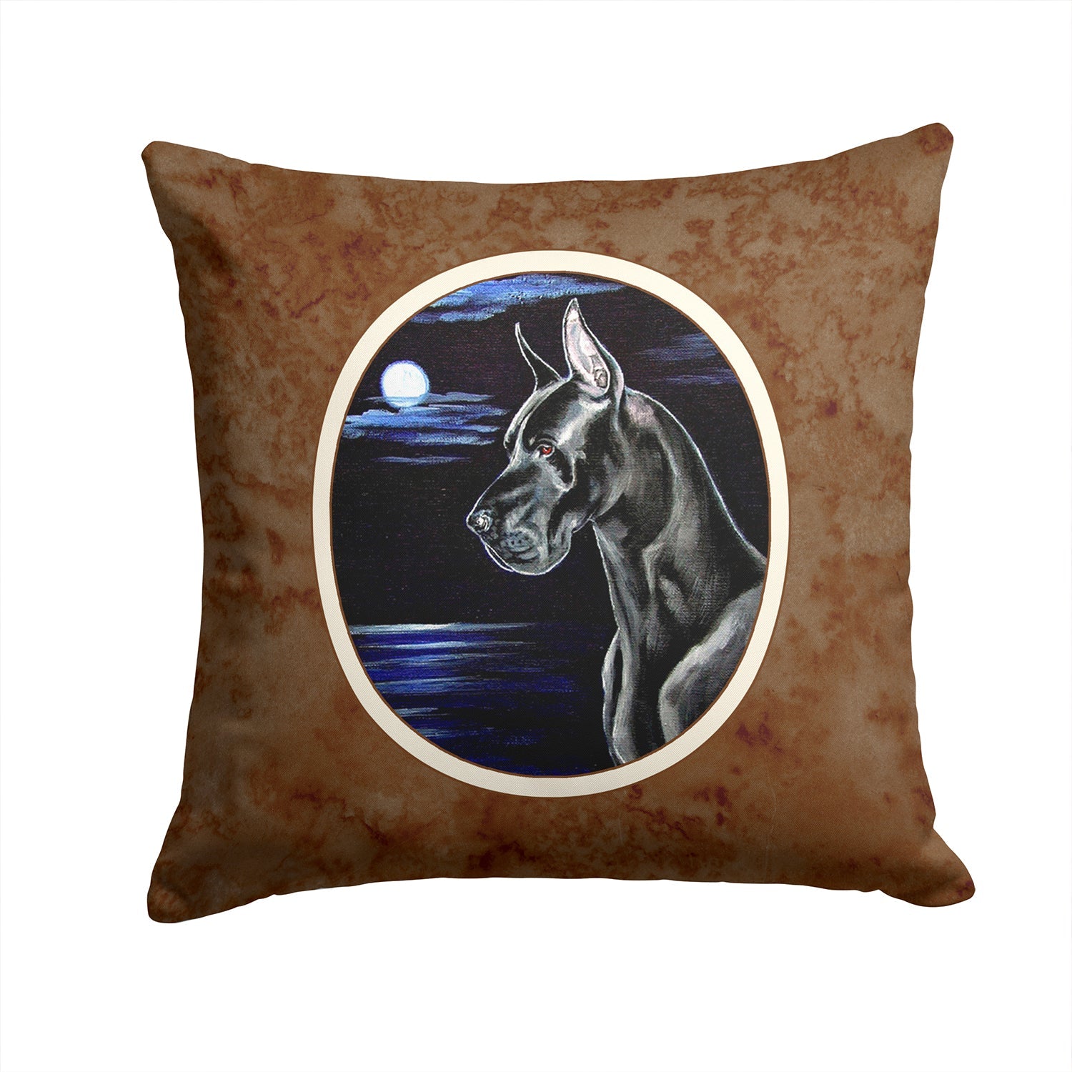 Black Great Dane in the Moonlight Decorative Throw Pillow 14x14 Indoor Outdoor Accent Cushion, Fabric Cover with Insert for Sofa, Bed, Porch & Living Room