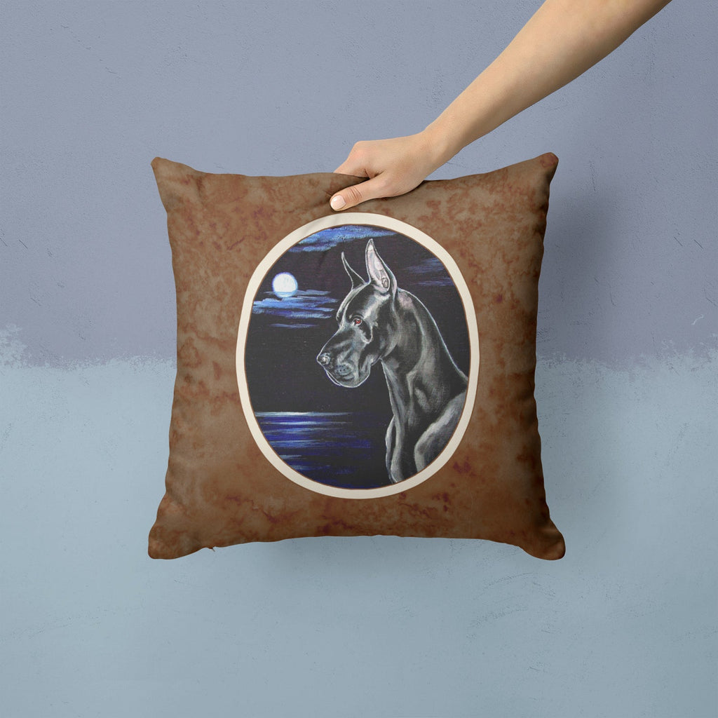 Black Great Dane in the Moonlight Decorative Throw Pillow 14x14 Indoor Outdoor Accent Cushion, Fabric Cover with Insert for Sofa, Bed, Porch & Living Room