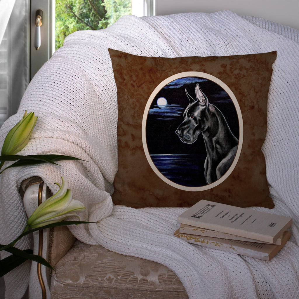 Black Great Dane in the Moonlight Decorative Throw Pillow 14x14 Indoor Outdoor Accent Cushion, Fabric Cover with Insert for Sofa, Bed, Porch & Living Room