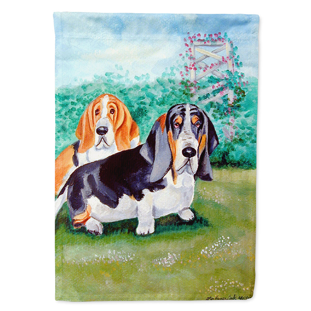 Basset Hound Double Trouble House Flag 28x40 Porch Sleeve Pole Decorative Outside Yard Banner Artwork Wall Hanging, Polyester