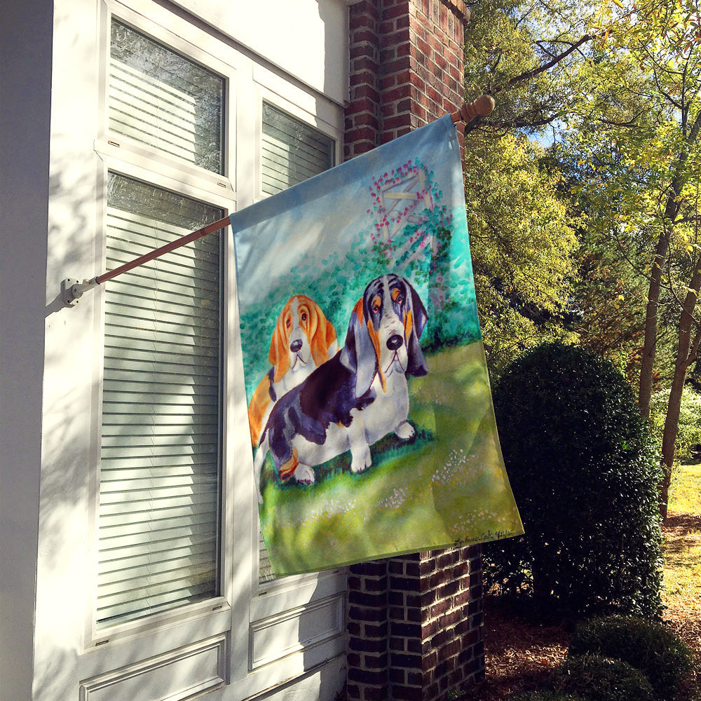Basset Hound Double Trouble House Flag 28x40 Porch Sleeve Pole Decorative Outside Yard Banner Artwork Wall Hanging, Polyester