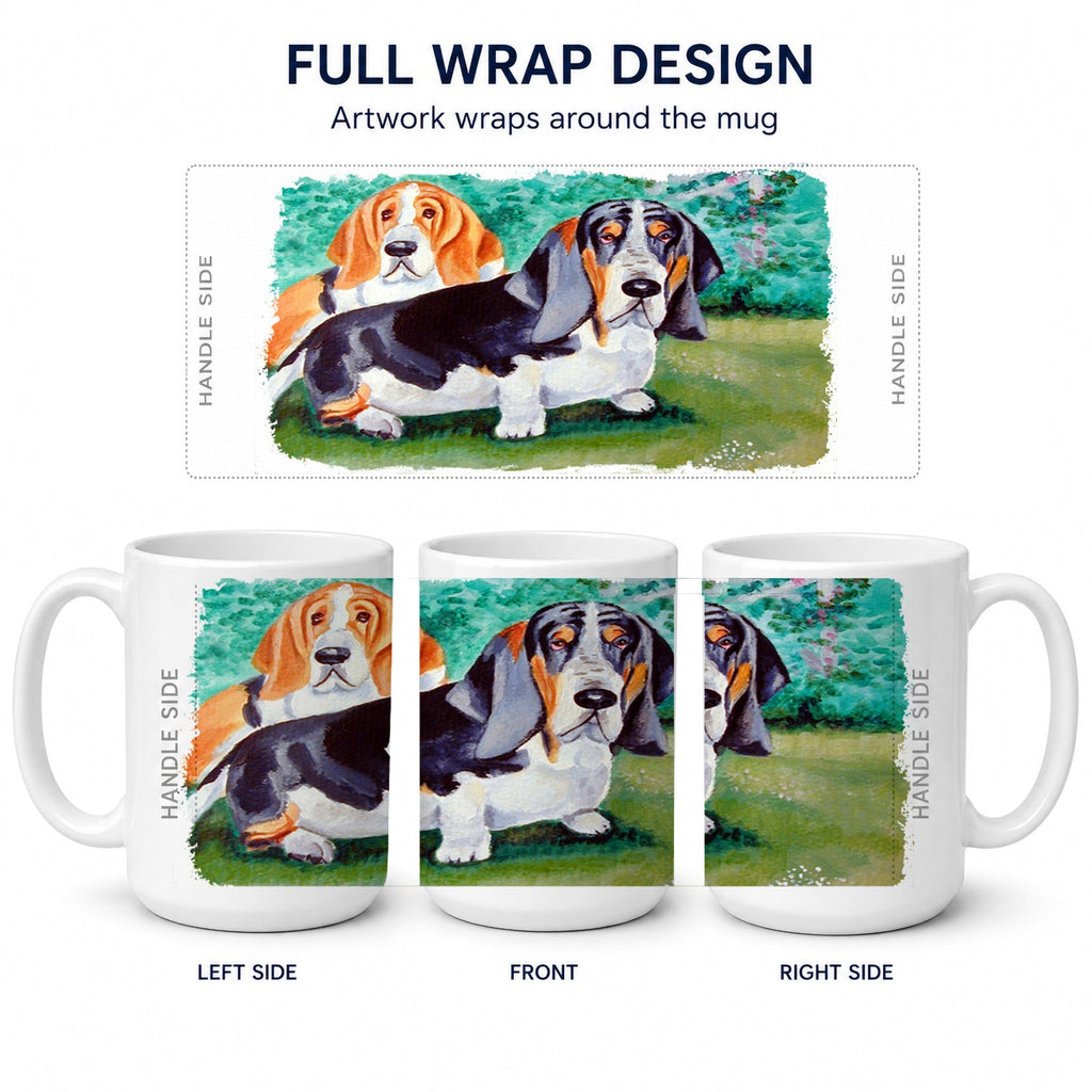 Basset Hound Double Trouble Ceramic Coffee Mug 15 oz Decorative Large C Handle Mug Cup for Tea, Cocoa Hot Chocolate