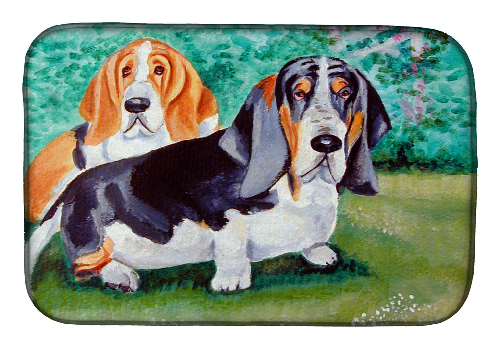 Basset Hound Double Trouble Dish Drying Mat Absorbent Dish Drying Mat Pad for Kitchen Counter Dish Drainer Mat for Countertop, 14 x 21", Multicolor