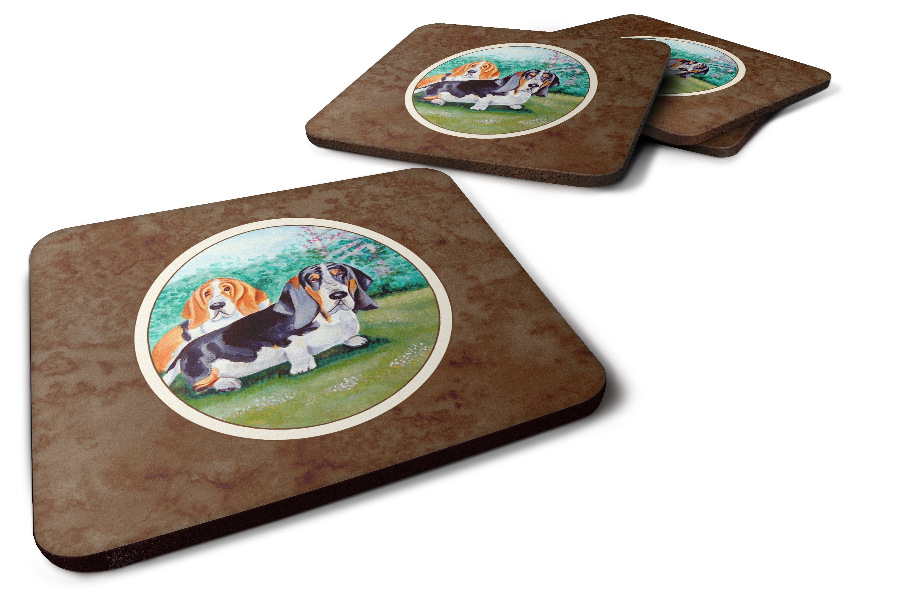 Basset Hound Double Trouble Foam Coasters Set of 4 Cup Coasters for Indoor Outdoor, Tabletop Protection, Anti Slip, Mouse pad Material