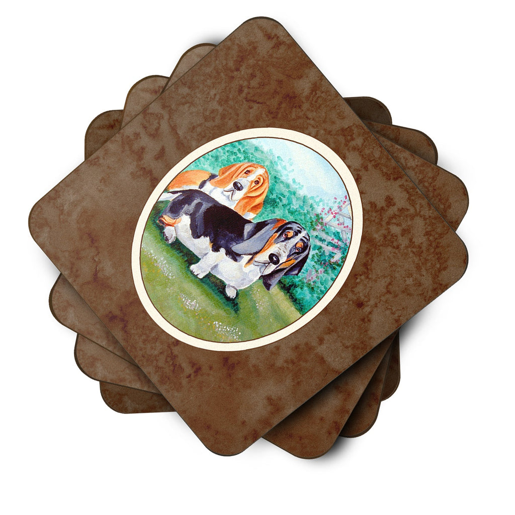 Basset Hound Double Trouble Foam Coasters Set of 4 Cup Coasters for Indoor Outdoor, Tabletop Protection, Anti Slip, Mouse pad Material