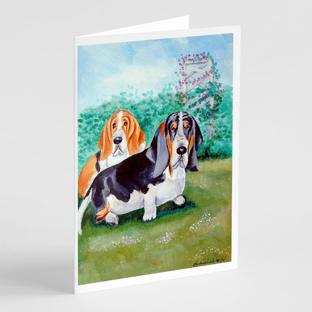 Basset Hound Double Trouble Greeting Cards Pack of 8 Blank Cards with Envelopes Whimsical A7 Size 5x7