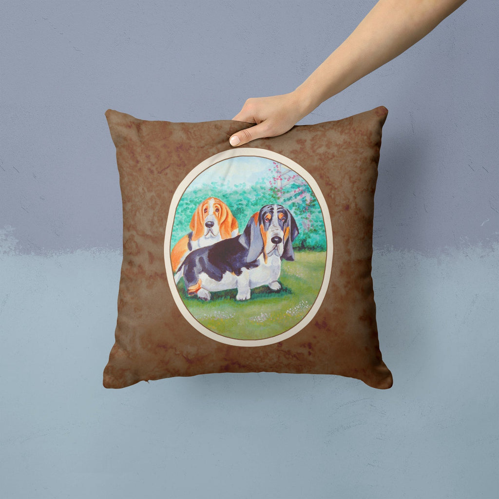 Basset Hound Double Trouble Decorative Throw Pillow 14x14 Indoor Outdoor Accent Cushion, Fabric Cover with Insert for Sofa, Bed, Porch & Living Room