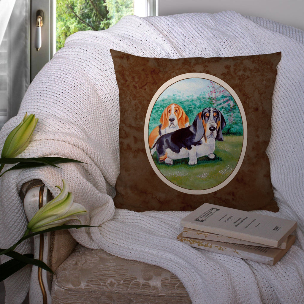 Basset Hound Double Trouble Decorative Throw Pillow 14x14 Indoor Outdoor Accent Cushion, Fabric Cover with Insert for Sofa, Bed, Porch & Living Room