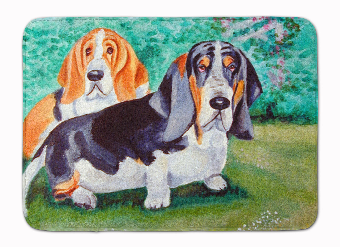 Basset Hound Double Trouble Memory Foam Kitchen Mat Machine Washable Anti-Fatigue Cushion Comfort Bath or Kitchen Rug