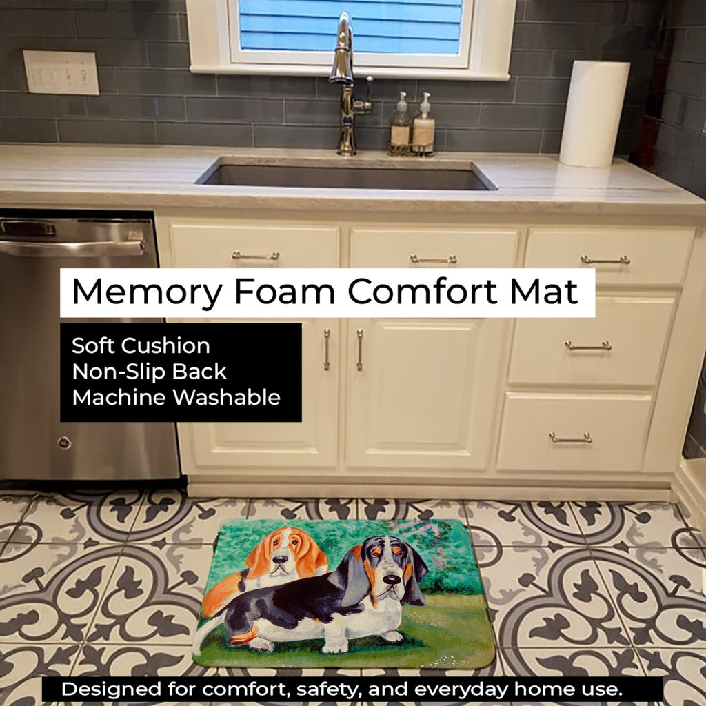 Basset Hound Double Trouble Memory Foam Kitchen Mat Machine Washable Anti-Fatigue Cushion Comfort Bath or Kitchen Rug