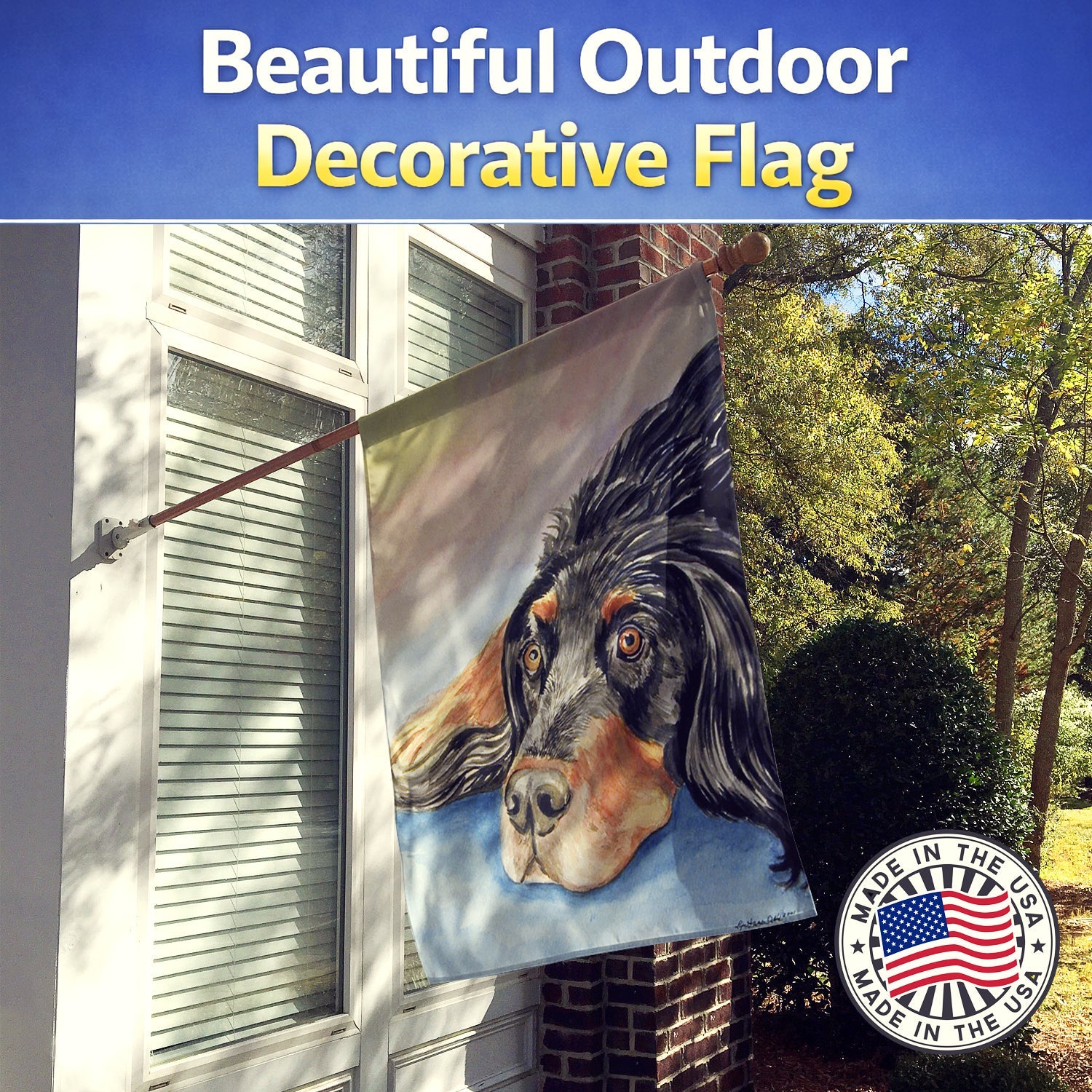 Gordon Setter Waiting on Mom House Flag 28x40 Porch Sleeve Pole Decorative Outside Yard Banner Artwork Wall Hanging, Polyester