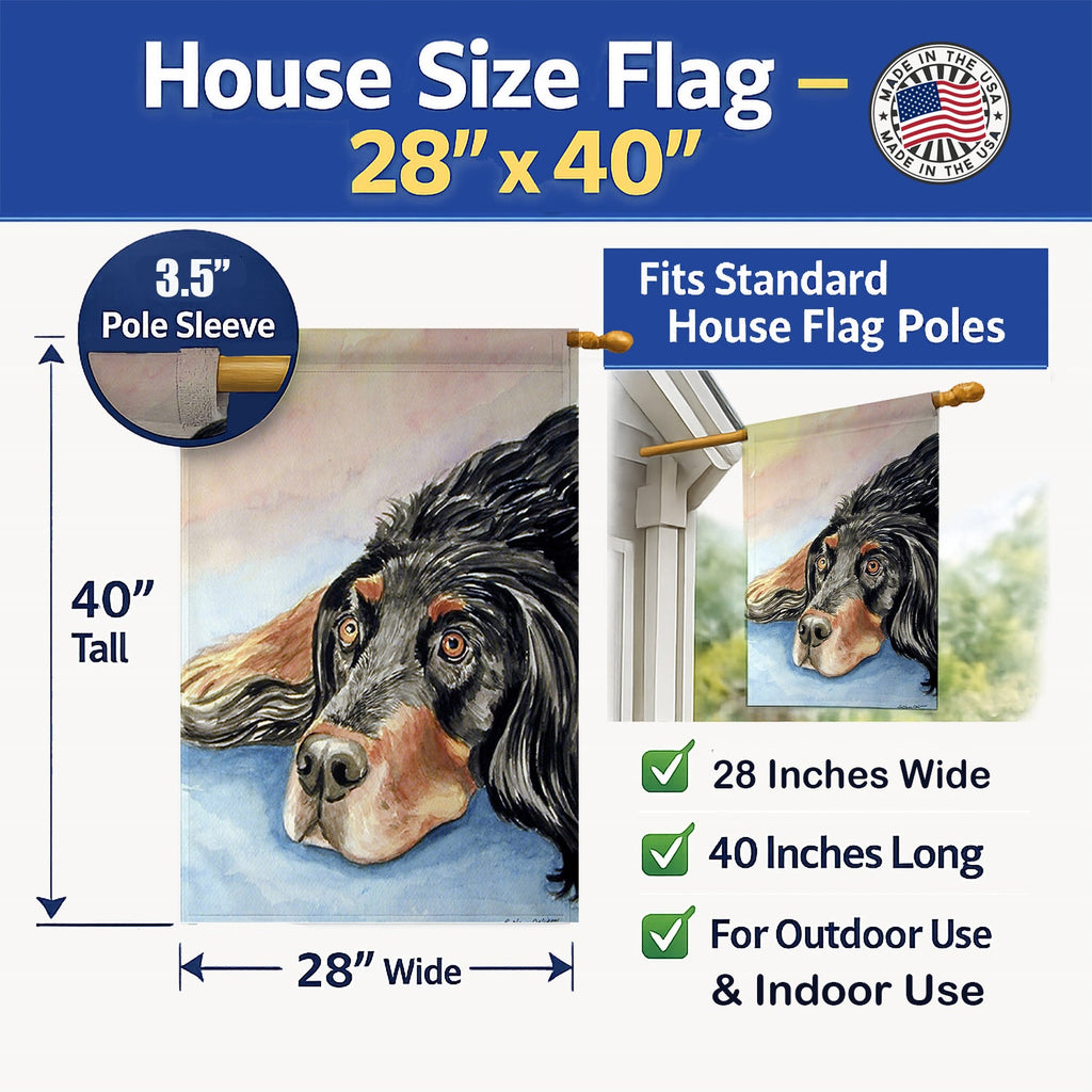 Gordon Setter Waiting on Mom House Flag 28x40 Porch Sleeve Pole Decorative Outside Yard Banner Artwork Wall Hanging, Polyester