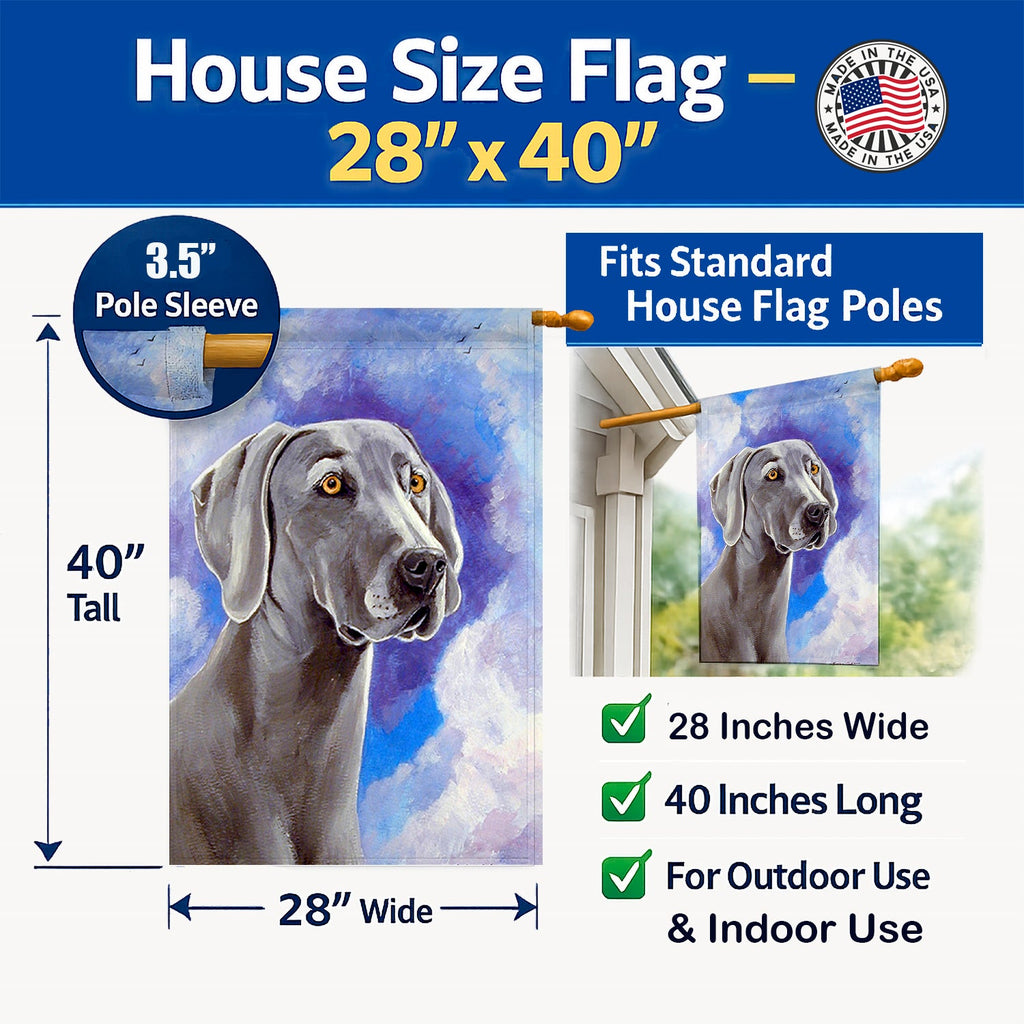 Weimaraner Azure Skies House Flag 28x40 Porch Sleeve Pole Decorative Outside Yard Banner Artwork Wall Hanging, Polyester