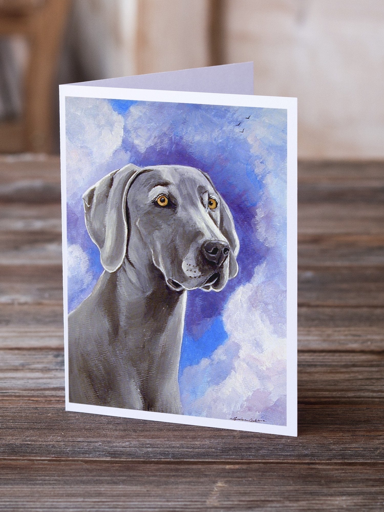 Weimaraner Azure Skies Greeting Cards Pack of 8 Blank Cards with Envelopes Whimsical A7 Size 5x7