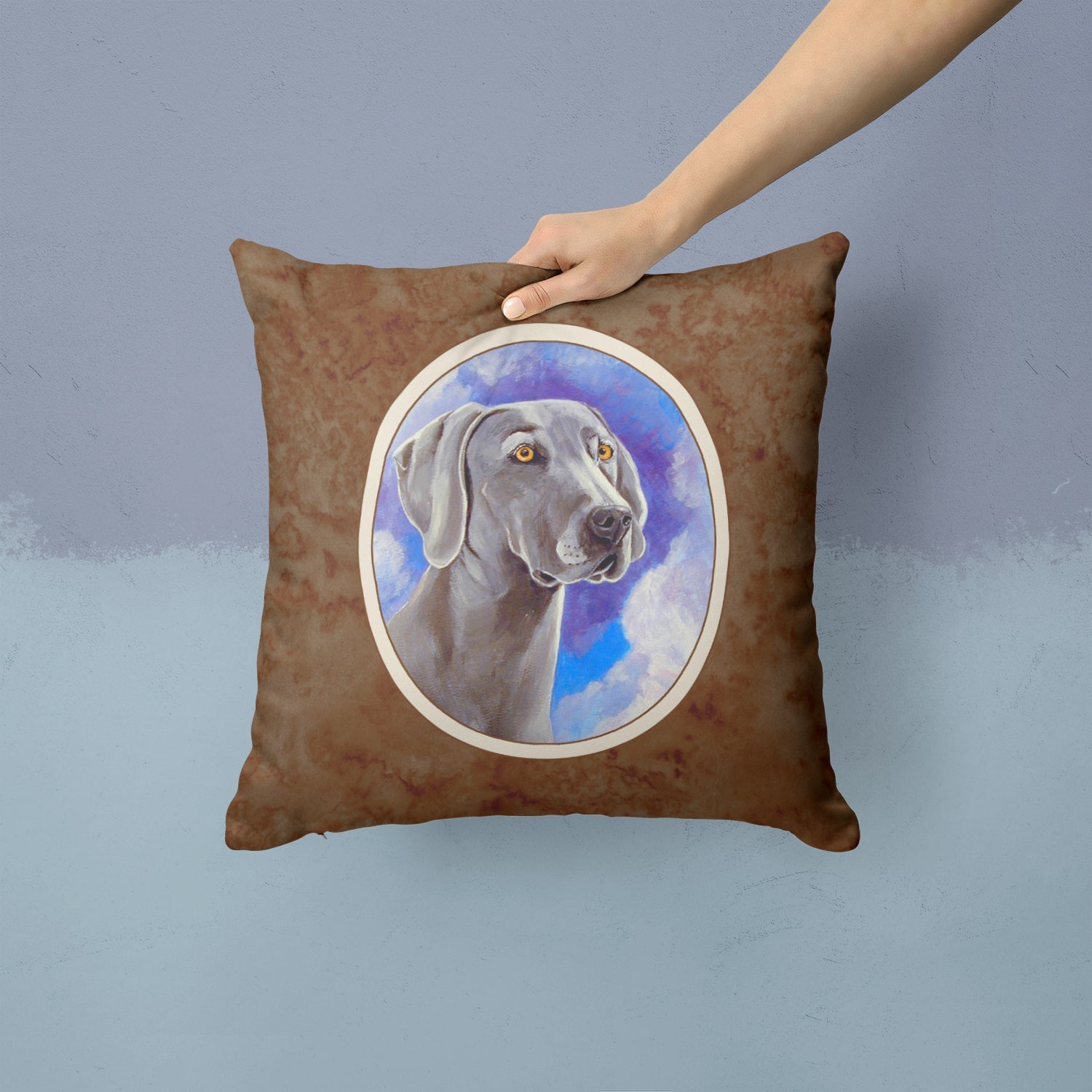 Weimaraner Azure Skies Decorative Throw Pillow 14x14 Indoor Outdoor Accent Cushion, Fabric Cover with Insert for Sofa, Bed, Porch & Living Room