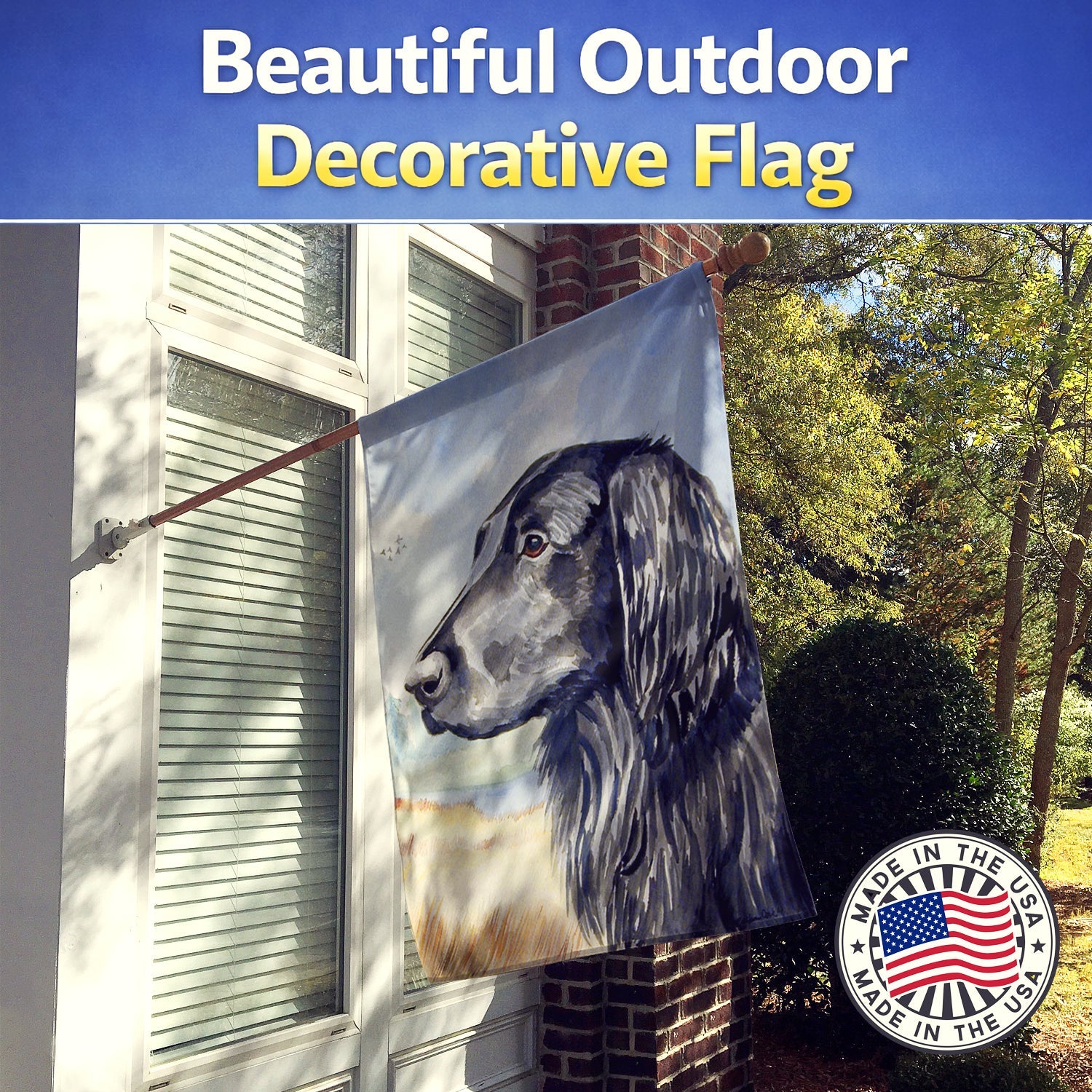 Flat Coated Retriever House Flag 28x40 Porch Sleeve Pole Decorative Outside Yard Banner Artwork Wall Hanging, Polyester