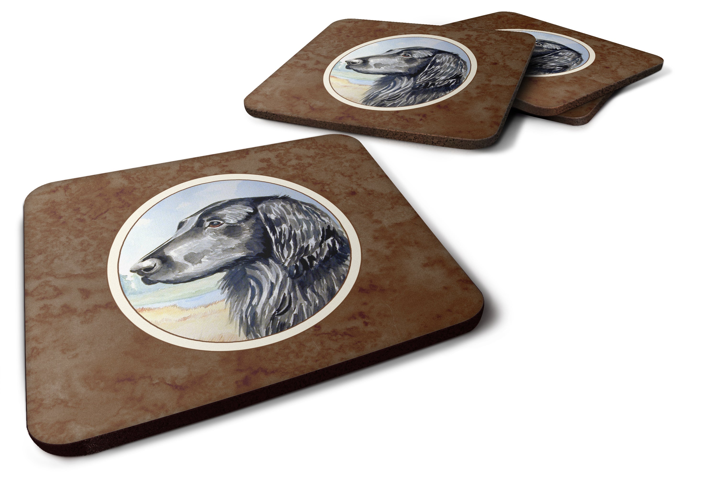 Flat Coated Retriever Foam Coasters Set of 4 Cup Coasters for Indoor Outdoor, Tabletop Protection, Anti Slip, Mouse pad Material