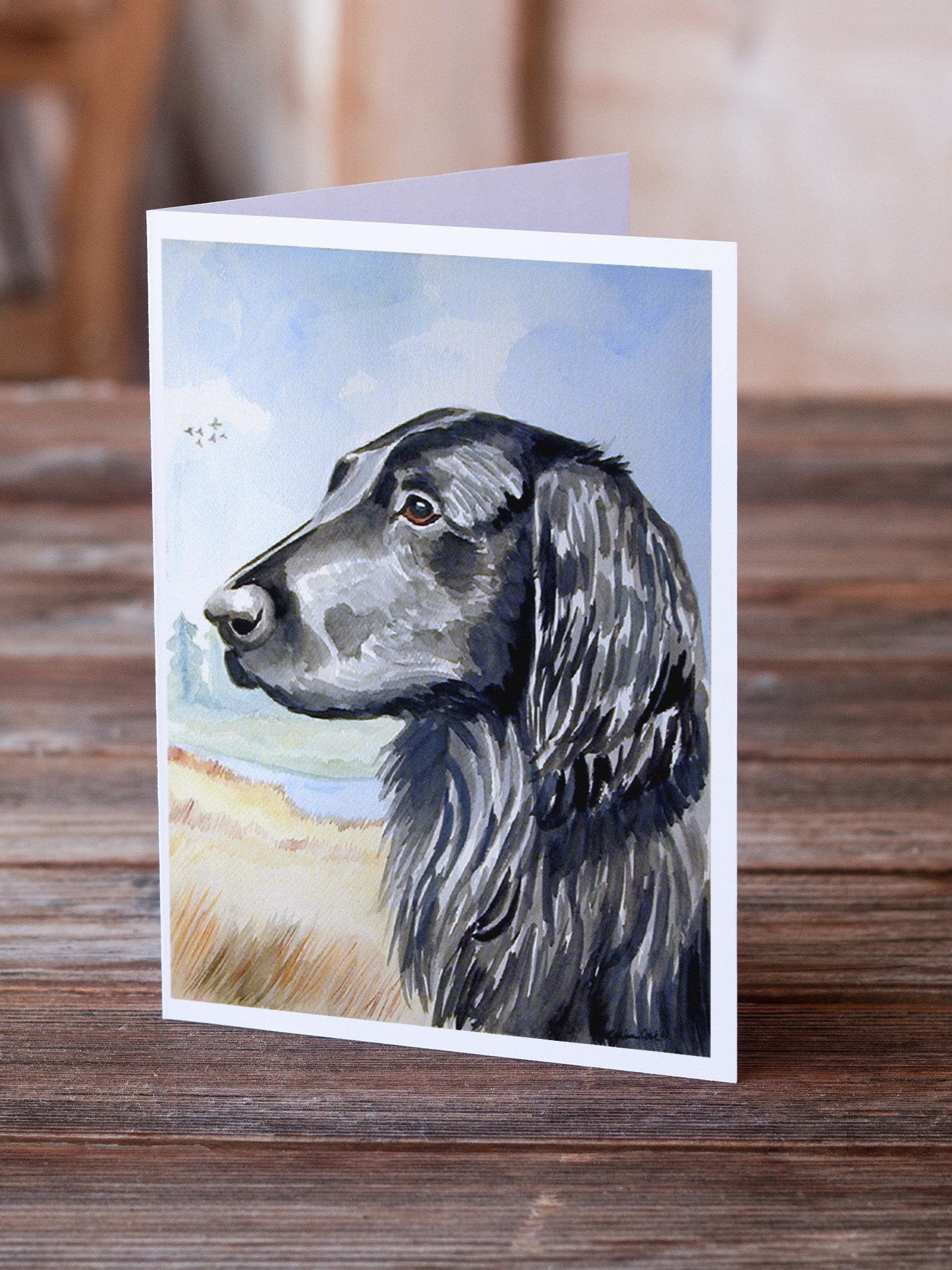 Flat Coated Retriever Greeting Cards Pack of 8 Blank Cards with Envelopes Whimsical A7 Size 5x7