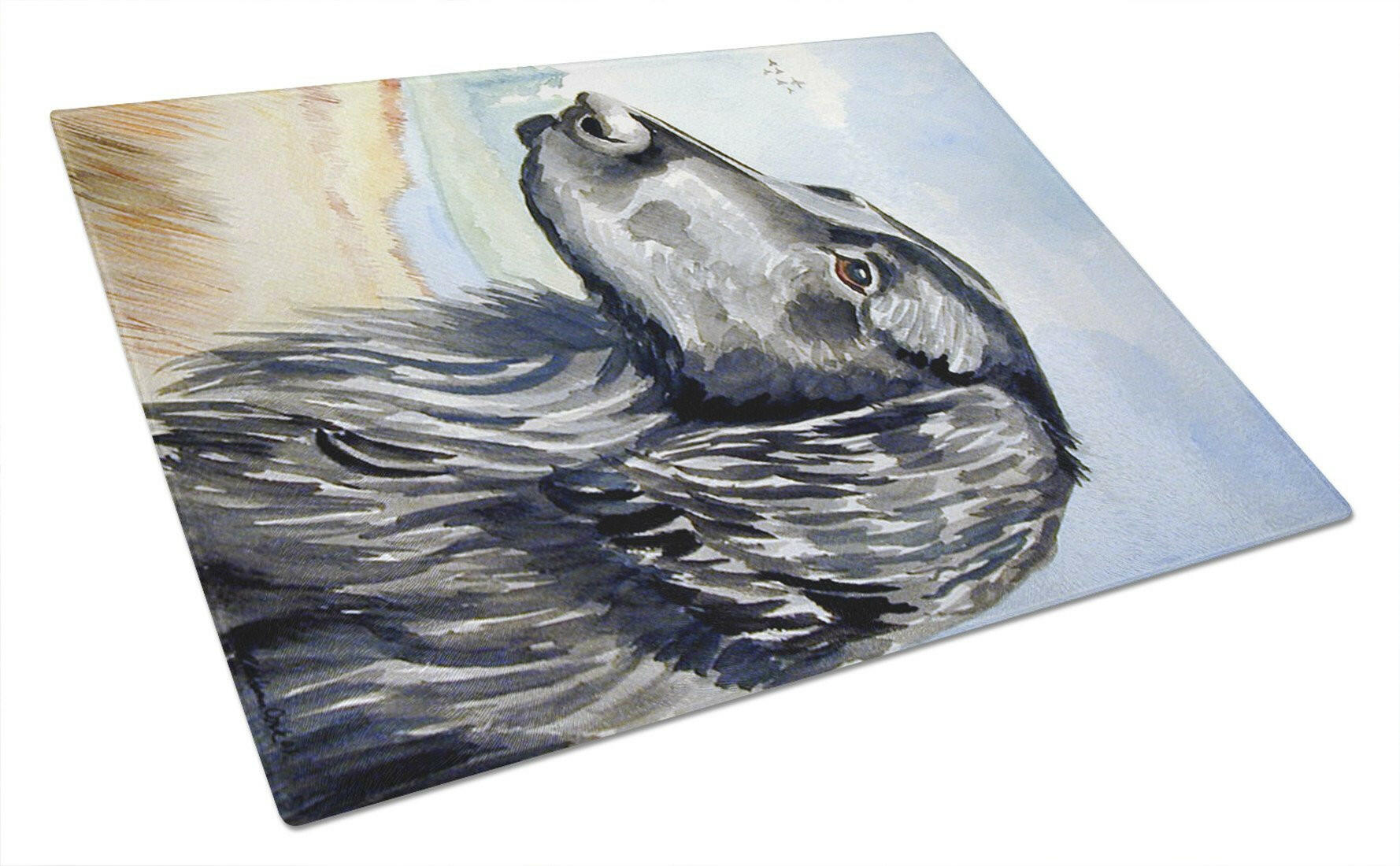 Flat Coated Retriever Cutting Board Tempered Glass Kitchen Cutting Surface, Heat Resistant Chopping, Non-Slip Feet, Food Prep & Serving