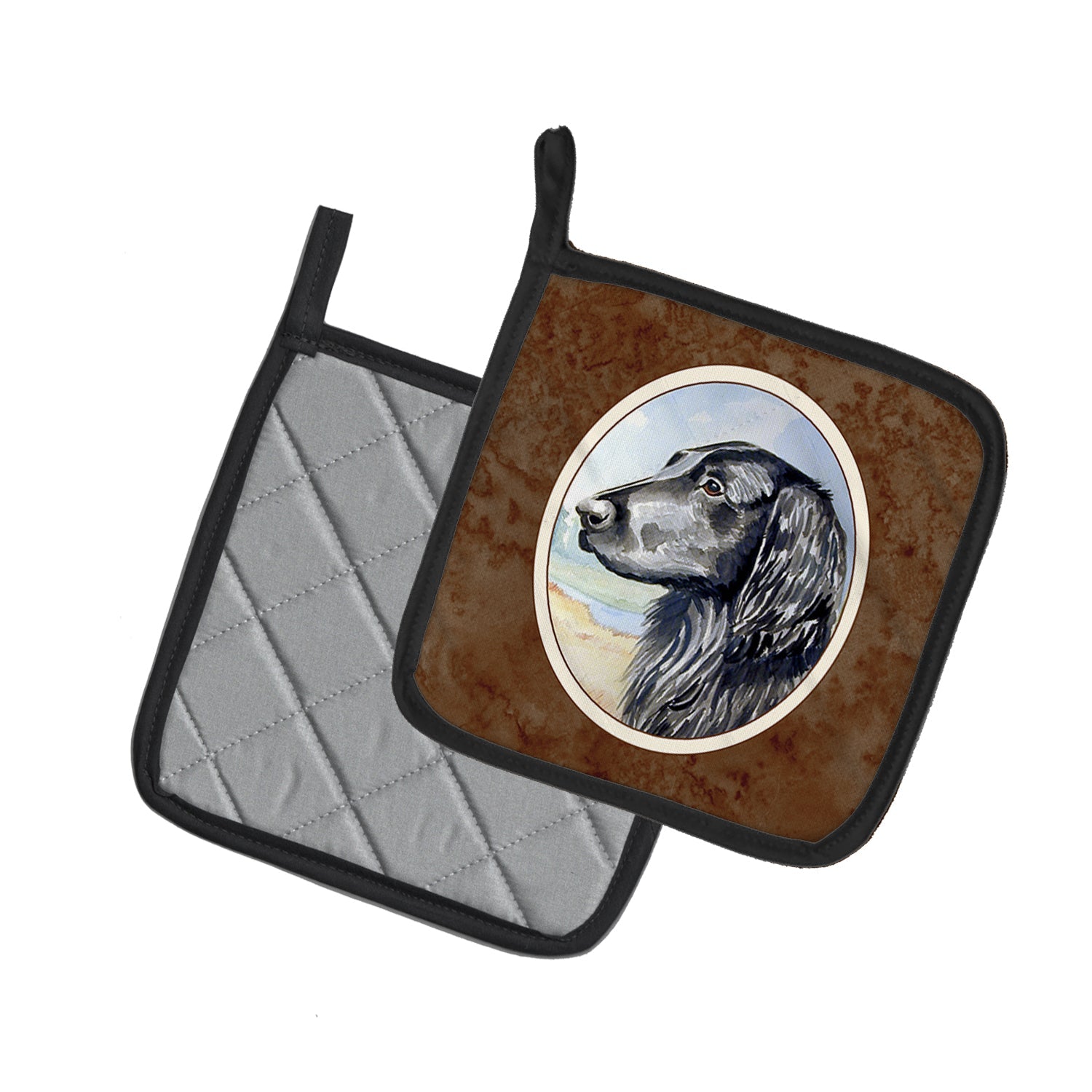 Flat Coated Retriever Pot Holder Set of 2 Heat Resistant Quilted Hot Pads 7.5 x 7.5 Inch, Insulated Kitchen Trivets for Cooking & Baking