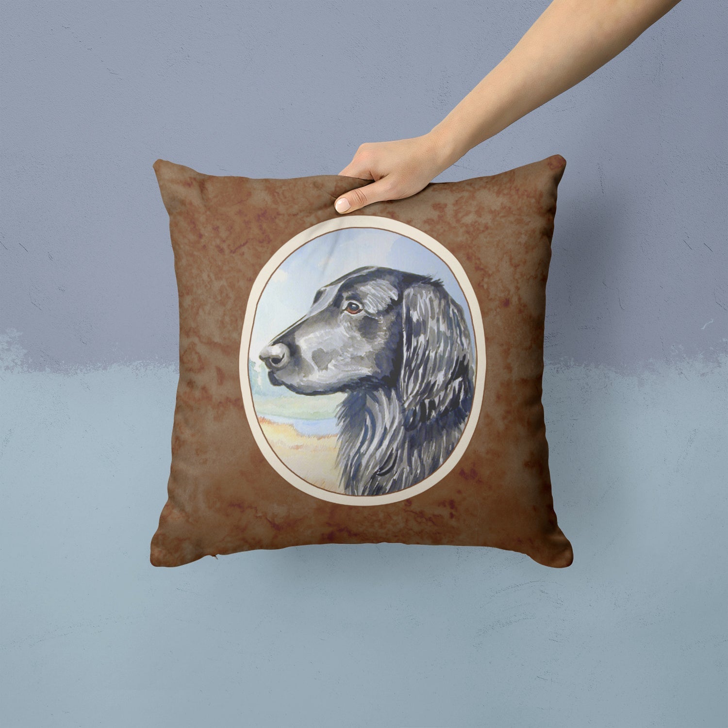 Flat Coated Retriever Decorative Throw Pillow 14x14 Indoor Outdoor Accent Cushion, Fabric Cover with Insert for Sofa, Bed, Porch & Living Room