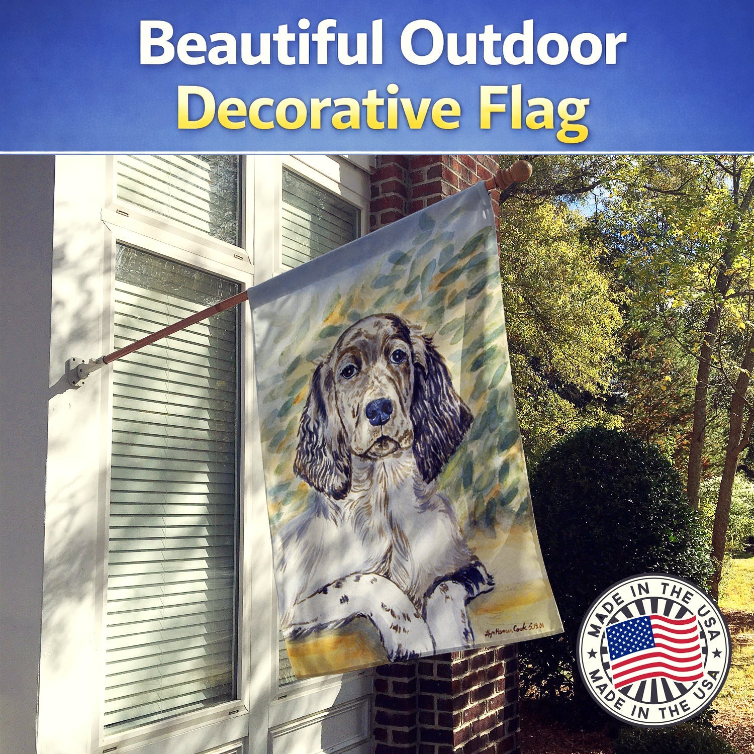 English Setter Patience House Flag 28x40 Porch Sleeve Pole Decorative Outside Yard Banner Artwork Wall Hanging, Polyester