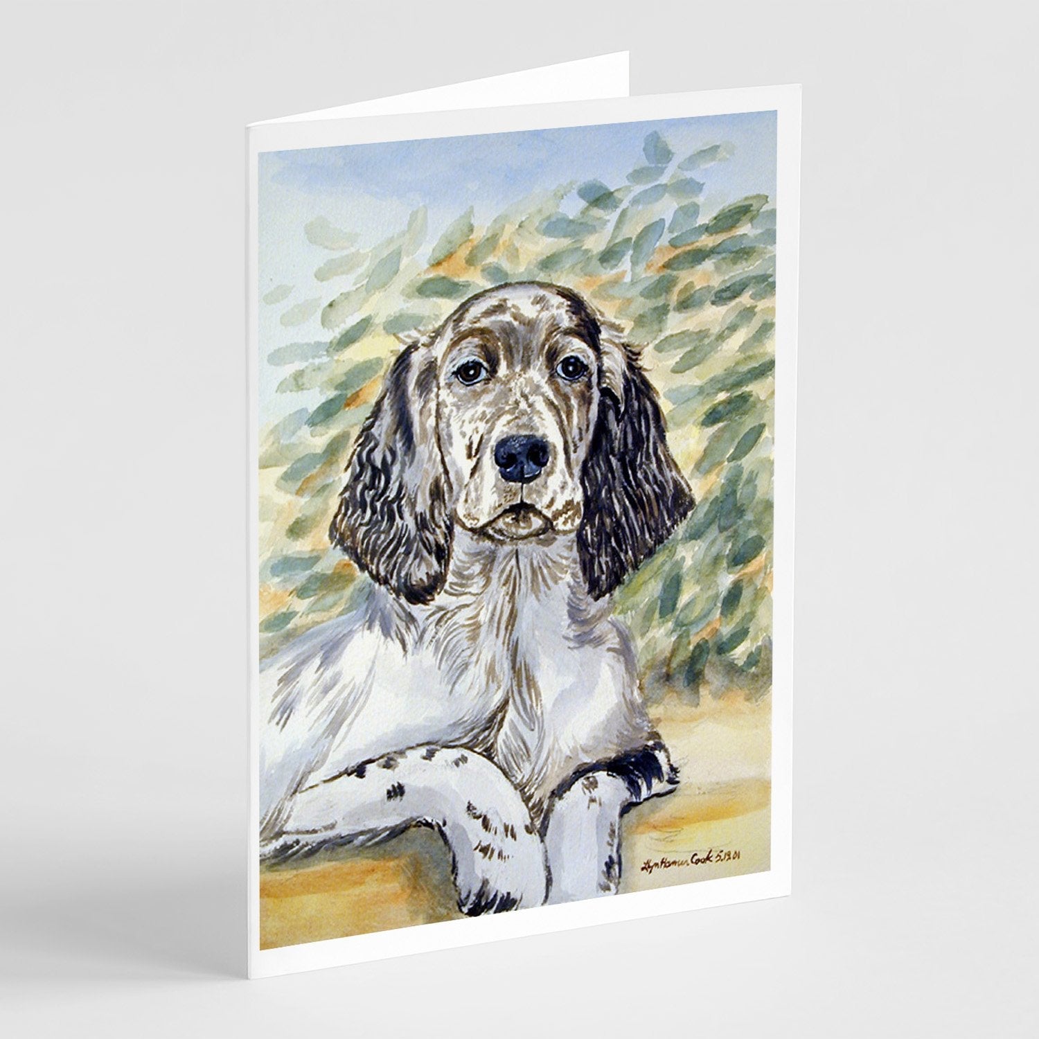 English Setter Patience Greeting Cards Pack of 8 Blank Cards with Envelopes Whimsical A7 Size 5x7