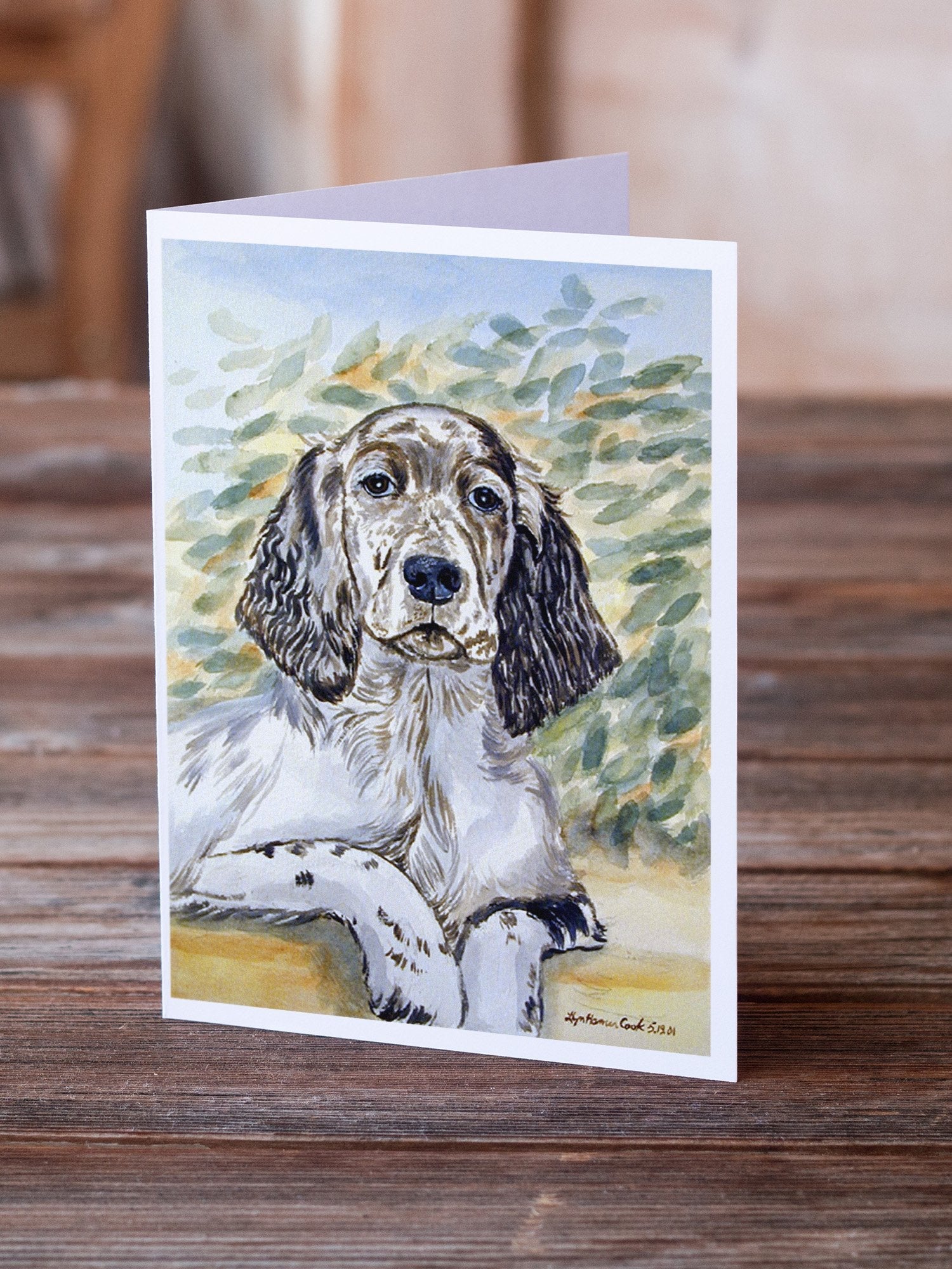 English Setter Patience Greeting Cards Pack of 8 Blank Cards with Envelopes Whimsical A7 Size 5x7