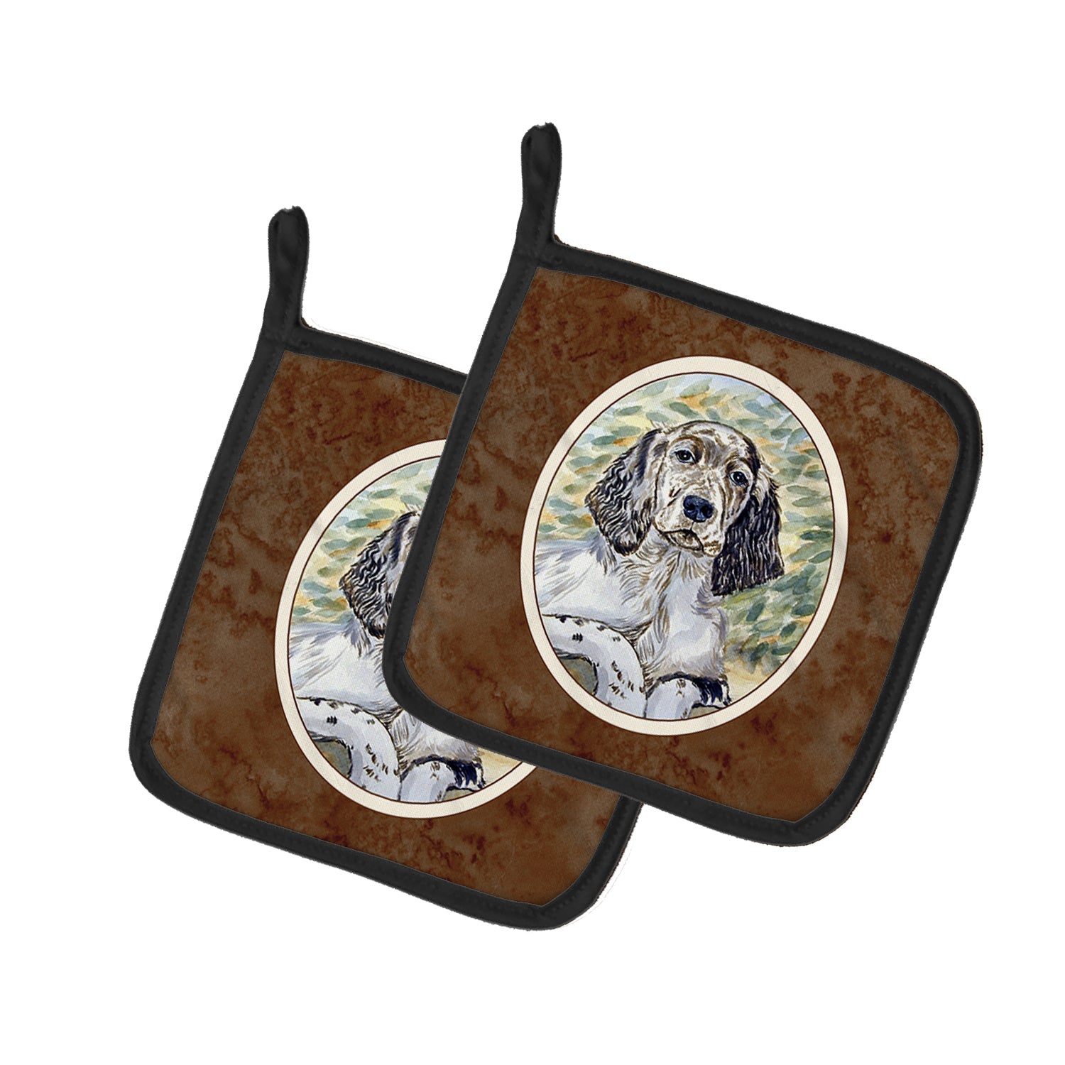 English Setter Patience Pot Holder Set of 2 Heat Resistant Quilted Hot Pads 7.5 x 7.5 Inch, Insulated Kitchen Trivets for Cooking & Baking