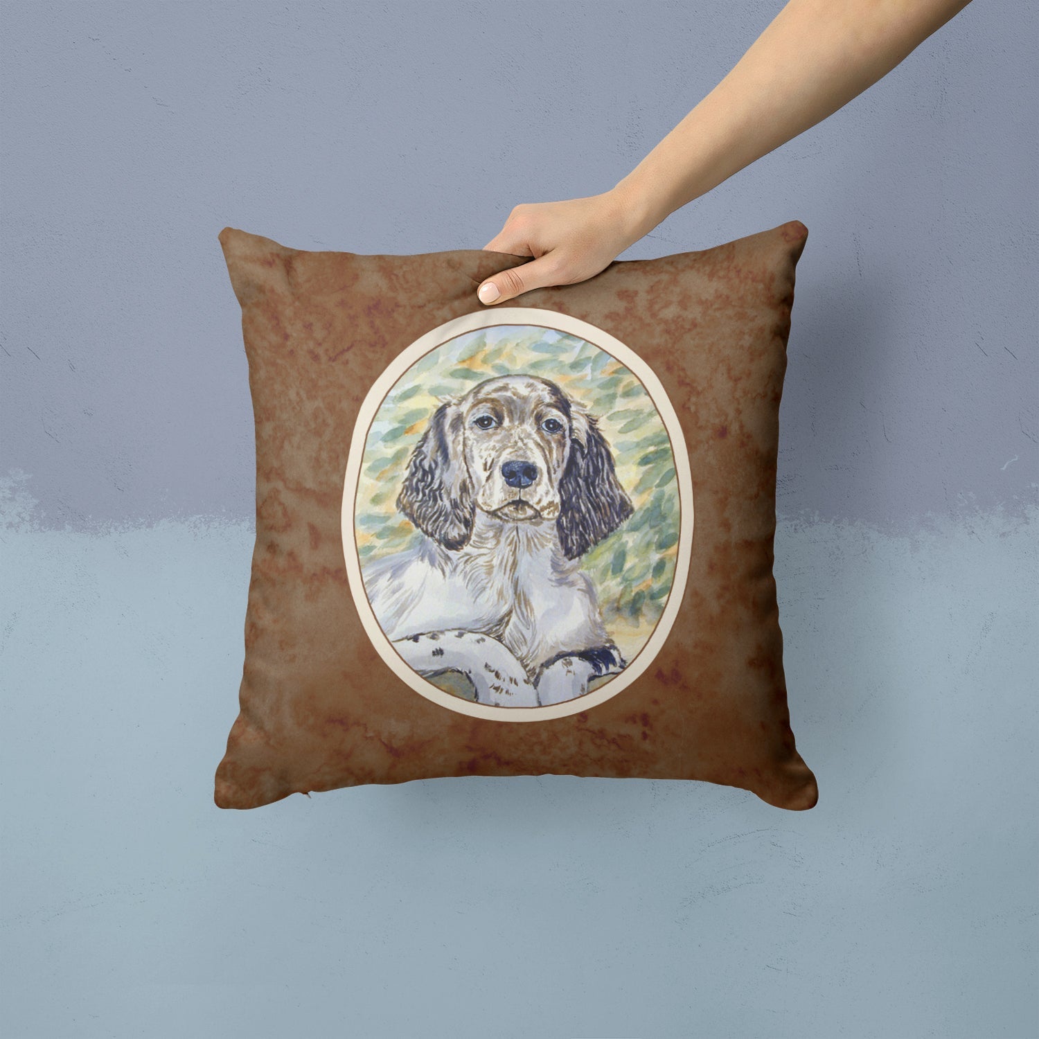 English Setter Patience Decorative Throw Pillow 14x14 Indoor Outdoor Accent Cushion, Fabric Cover with Insert for Sofa, Bed, Porch & Living Room