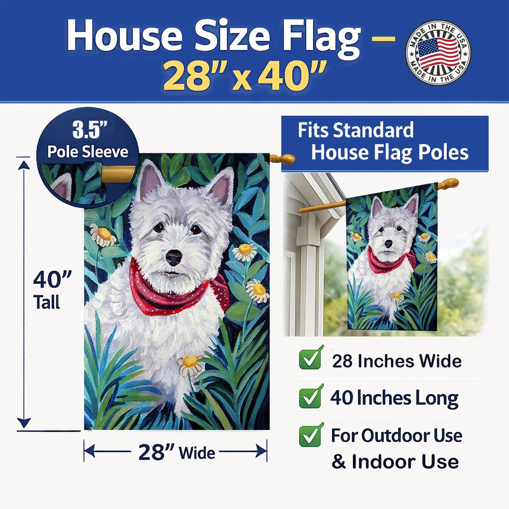 Westie House Flag 28x40 Porch Sleeve Pole Decorative Outside Yard Banner Artwork Wall Hanging, Polyester