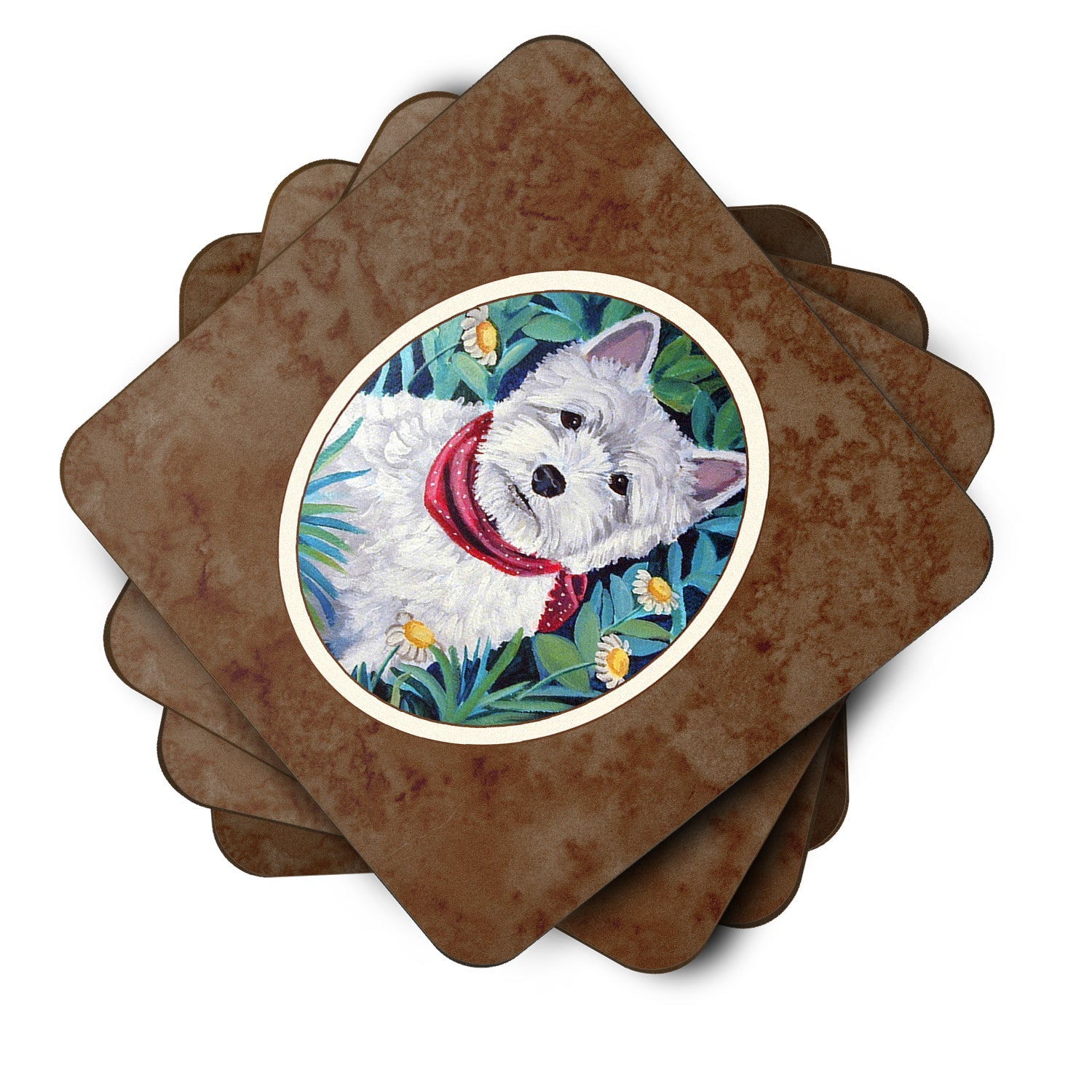 Westie Foam Coasters Set of 4 Cup Coasters for Indoor Outdoor, Tabletop Protection, Anti Slip, Mouse pad Material