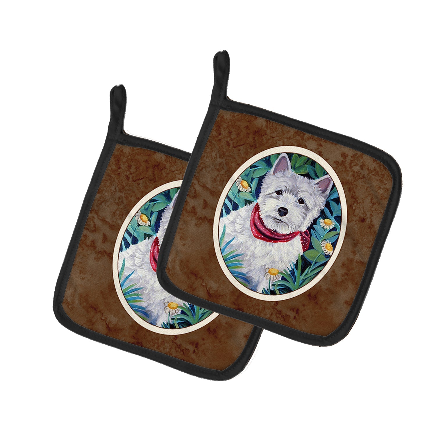 Westie Pot Holder Set of 2 Heat Resistant Quilted Hot Pads 7.5 x 7.5 Inch, Insulated Kitchen Trivets for Cooking & Baking