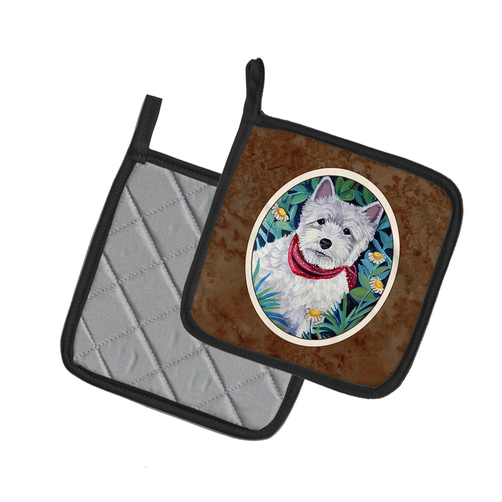 Westie Pot Holder Set of 2 Heat Resistant Quilted Hot Pads 7.5 x 7.5 Inch, Insulated Kitchen Trivets for Cooking & Baking