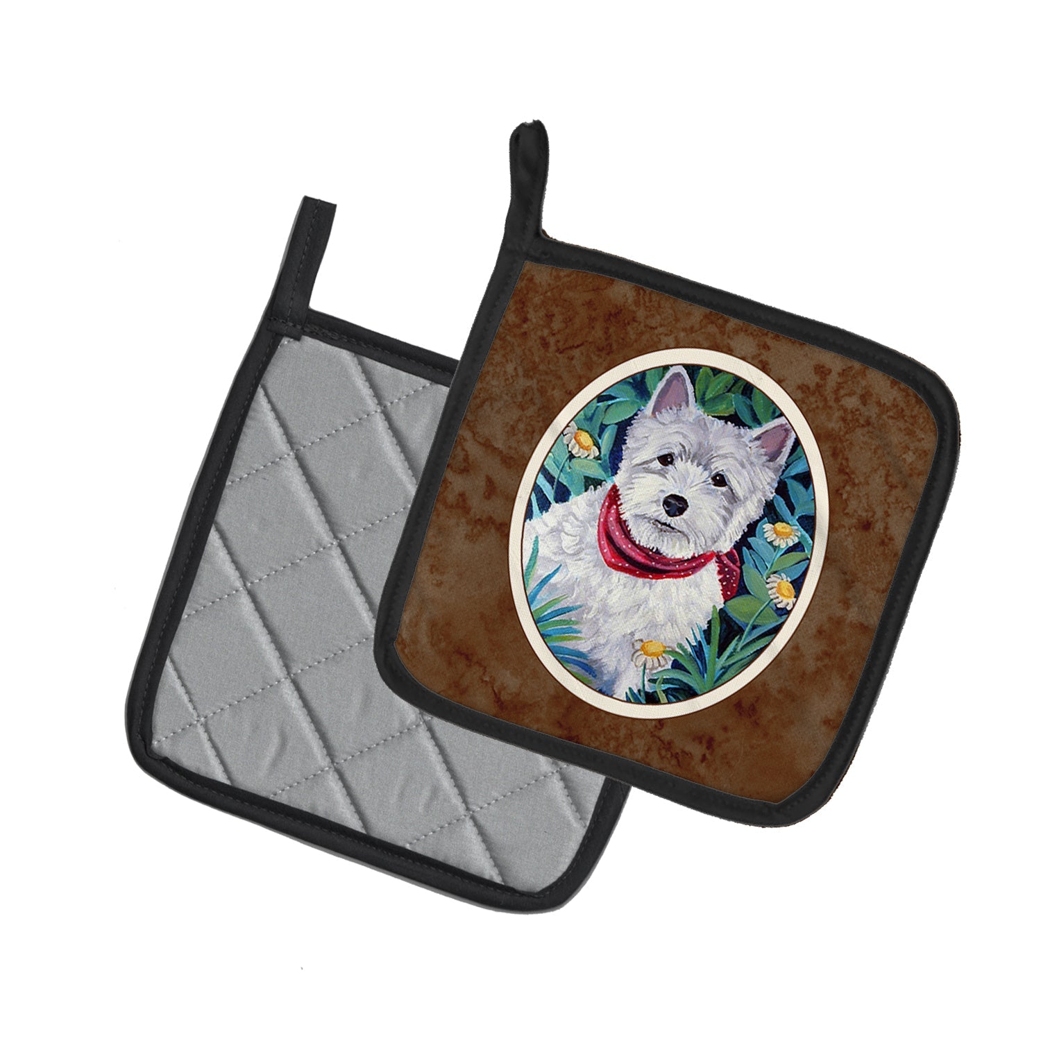 Westie Pot Holder Set of 2 Heat Resistant Quilted Hot Pads 7.5 x 7.5 Inch, Insulated Kitchen Trivets for Cooking & Baking