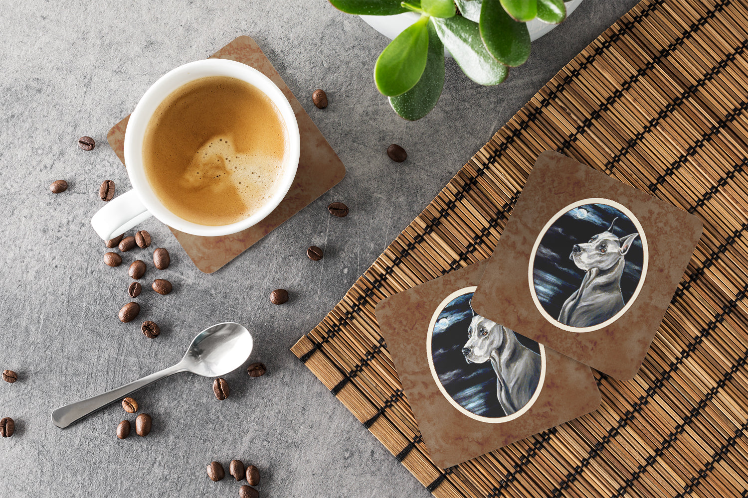 Great Dane Moonlight Foam Coasters Set of 4 Cup Coasters for Indoor Outdoor, Tabletop Protection, Anti Slip, Mouse pad Material