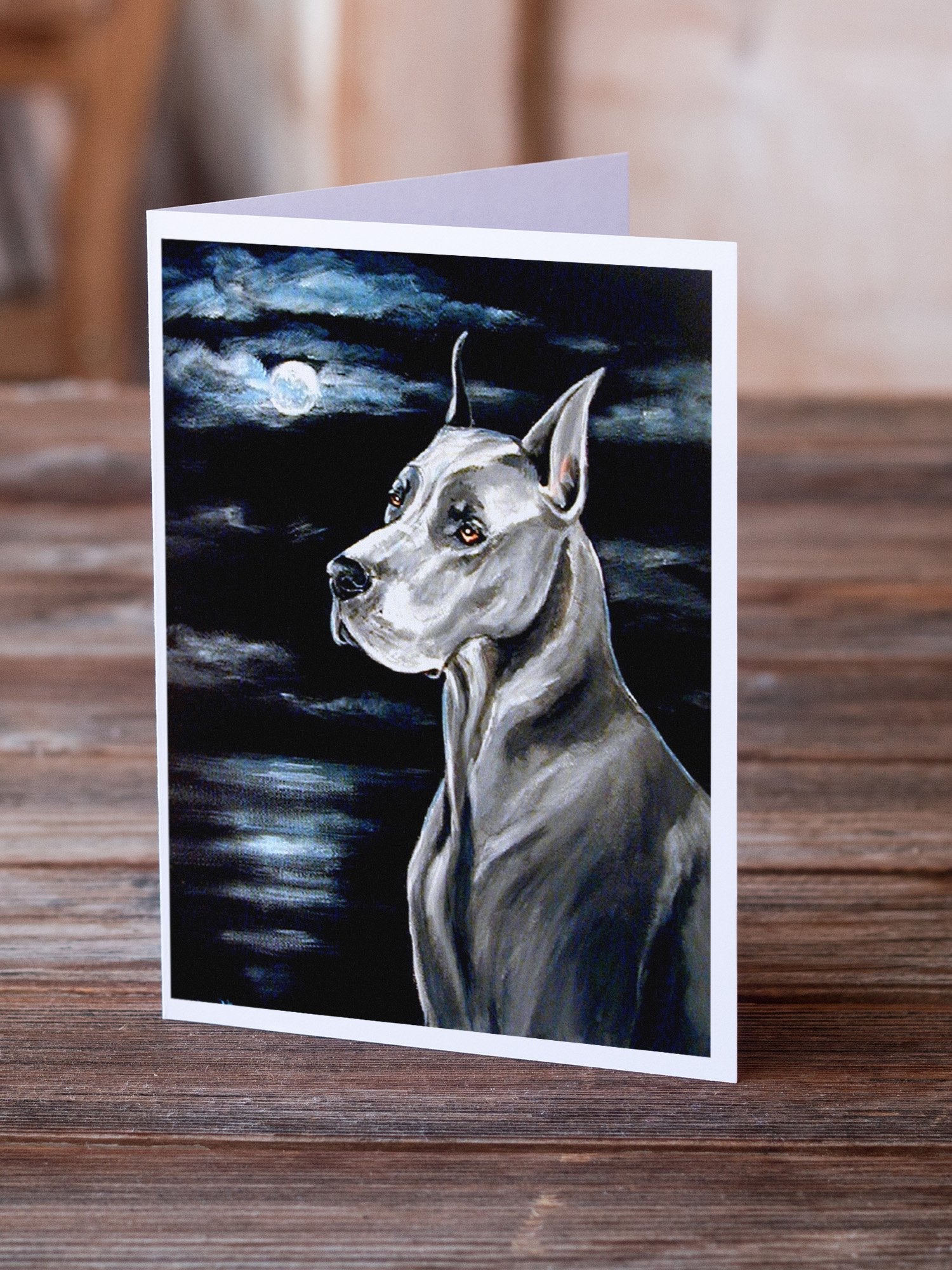 Great Dane Moonlight Greeting Cards Pack of 8 Blank Cards with Envelopes Whimsical A7 Size 5x7