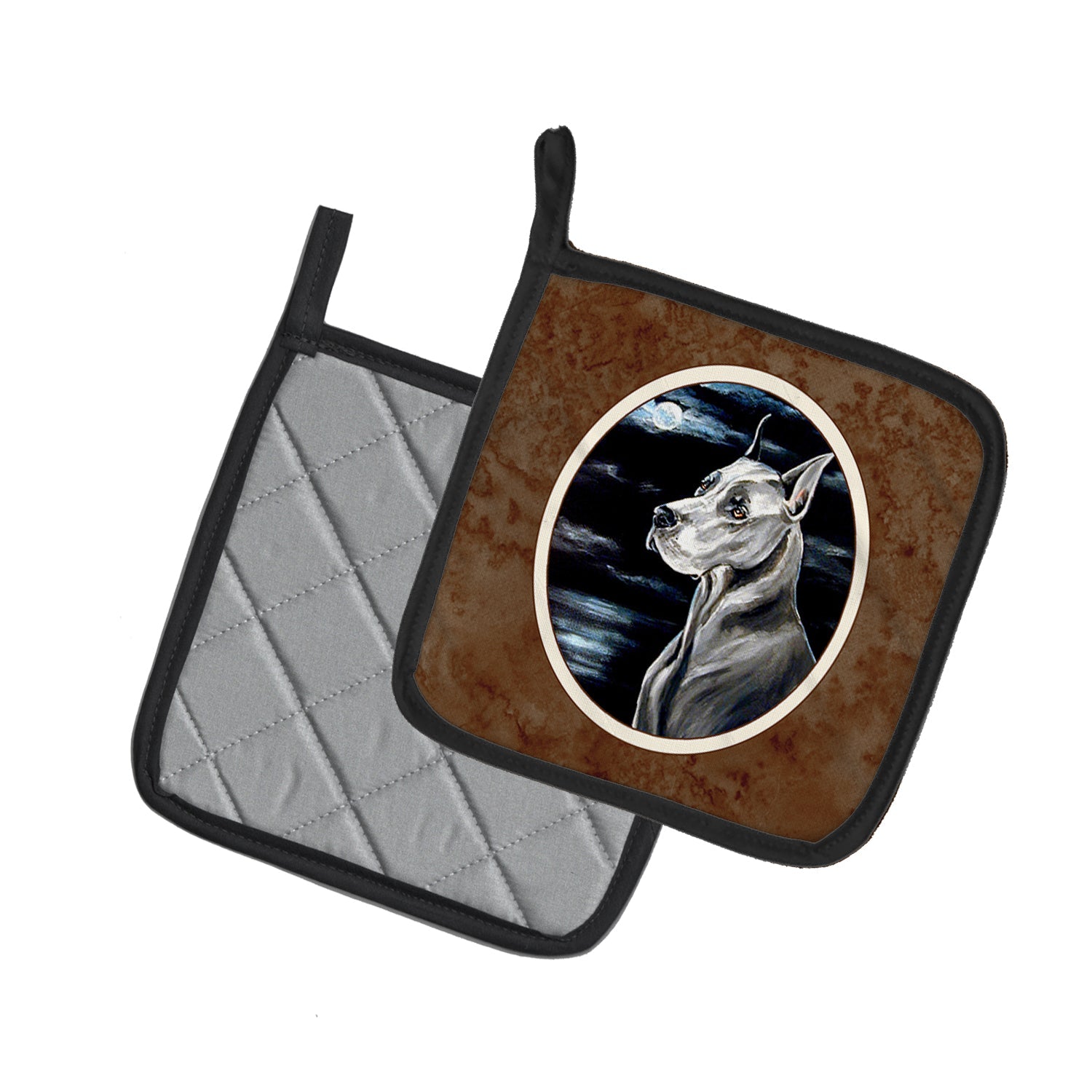 Great Dane Moonlight Pot Holder Set of 2 Heat Resistant Quilted Hot Pads 7.5 x 7.5 Inch, Insulated Kitchen Trivets for Cooking & Baking